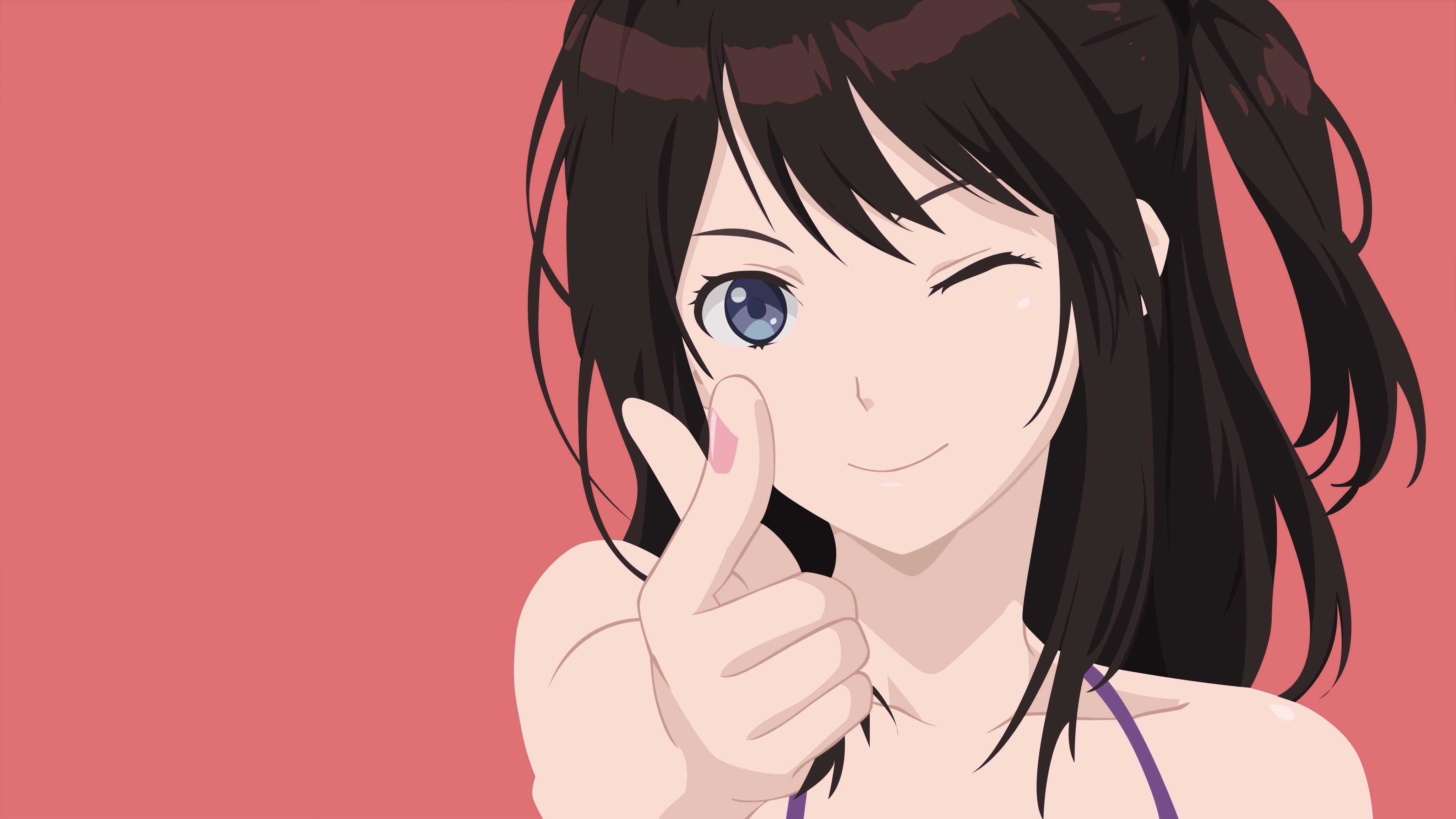 anime girls, long hair, blue eyes, simple background, HD Wallpaper