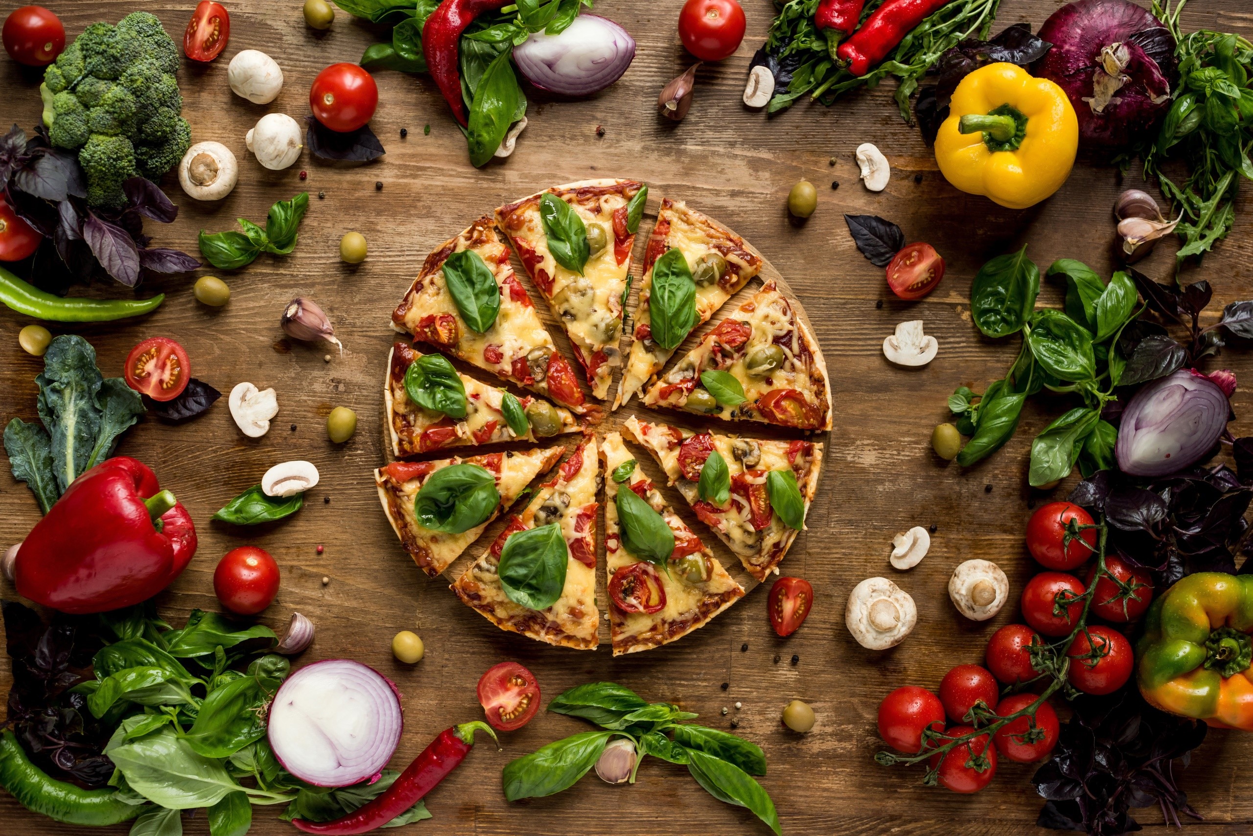 pizza, food, vegetables, fruit, HD Wallpaper