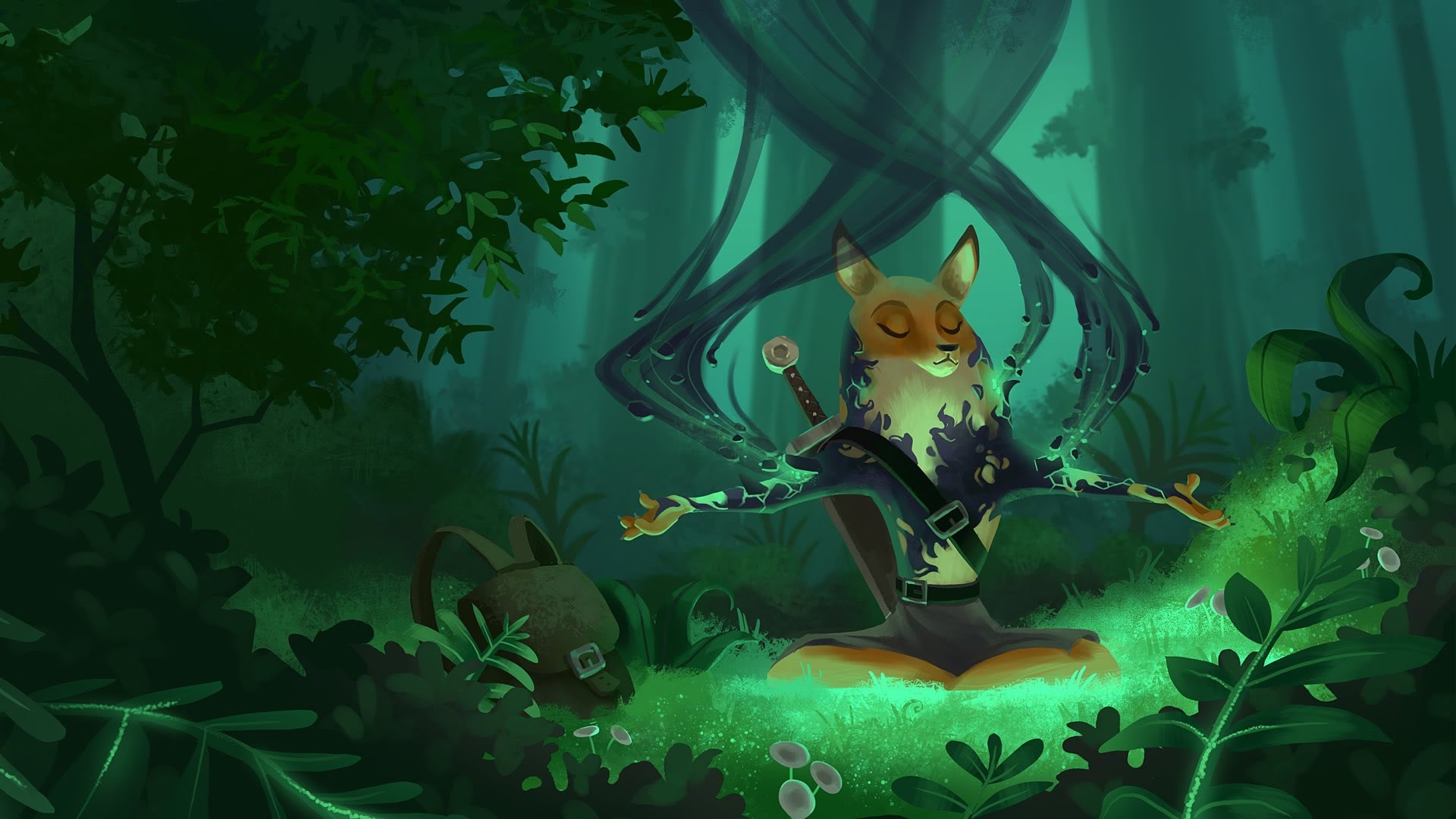 artwork, fox, sword, HD Wallpaper