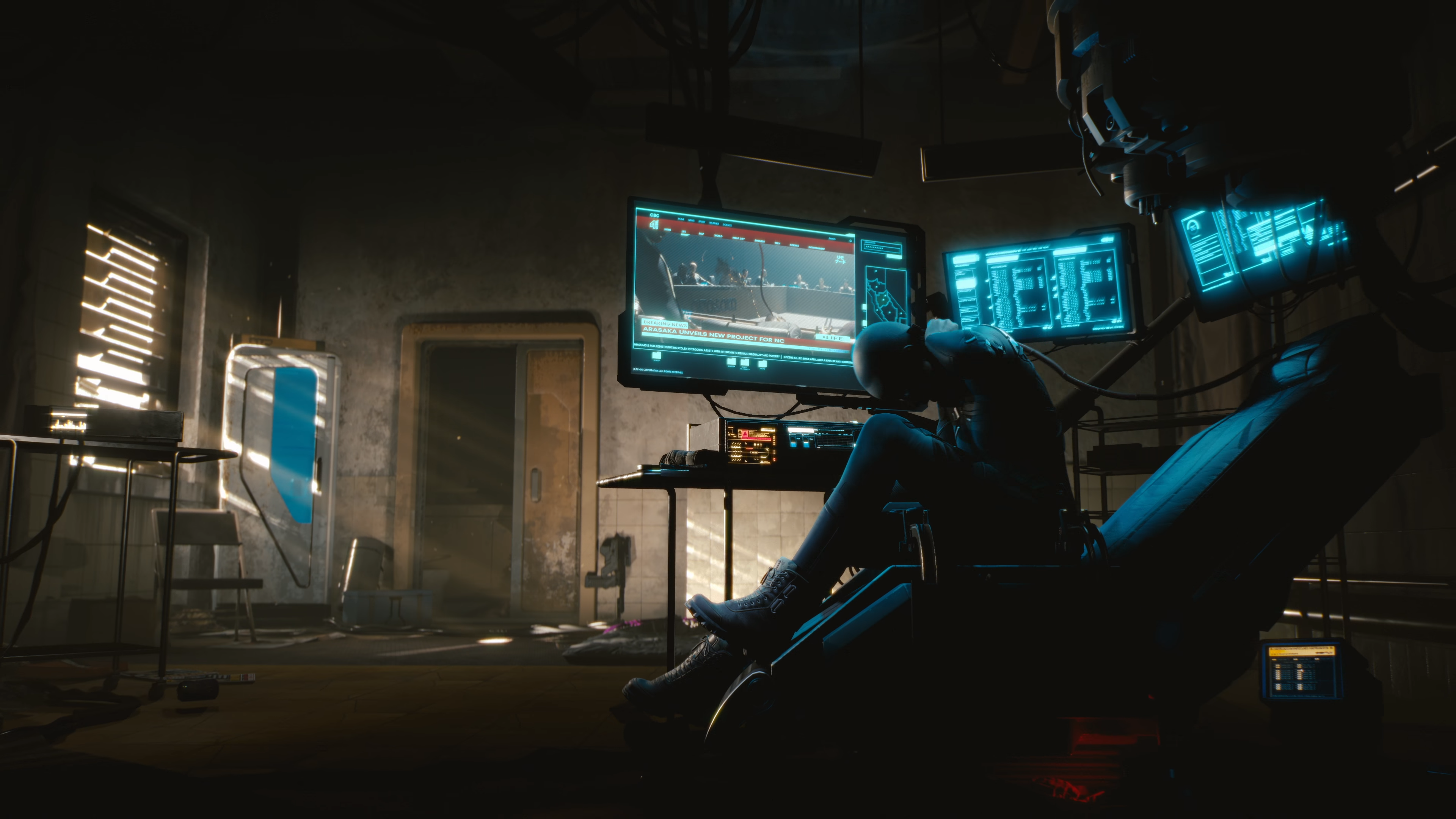 cyberpunk, Cyberpunk 2077, futuristic, room, video games, cyan, HD Wallpaper