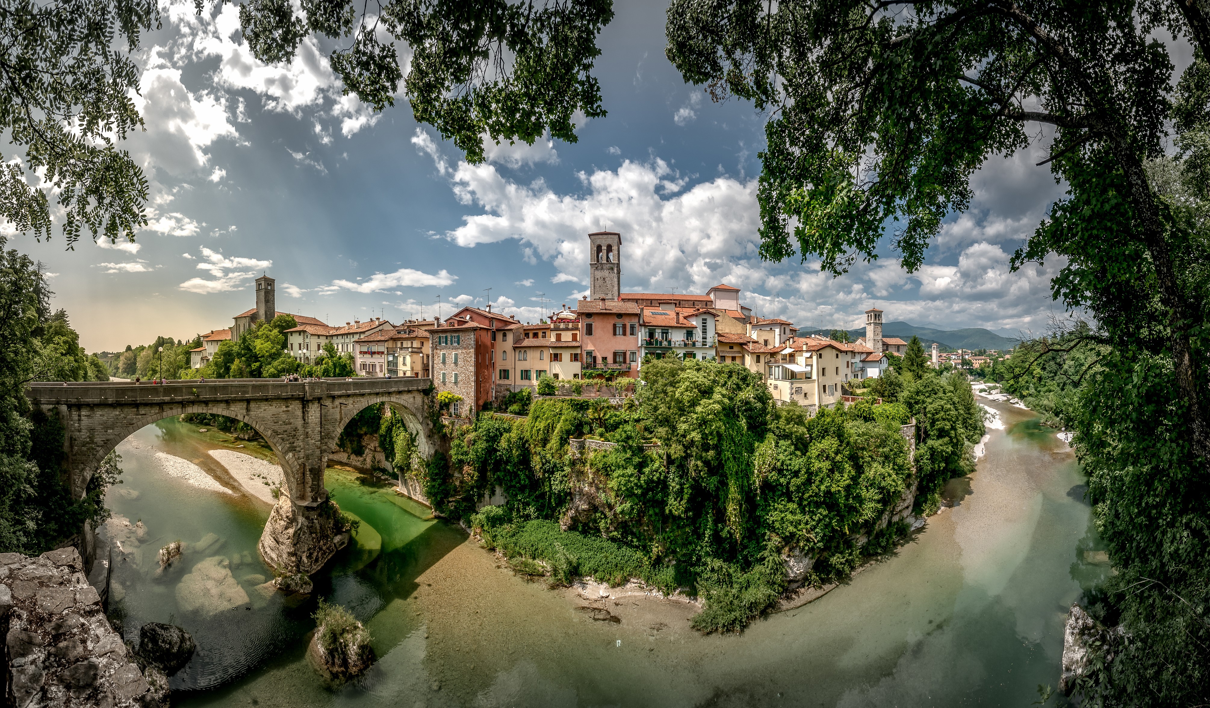 Italy, old bridge, river, HD Wallpaper