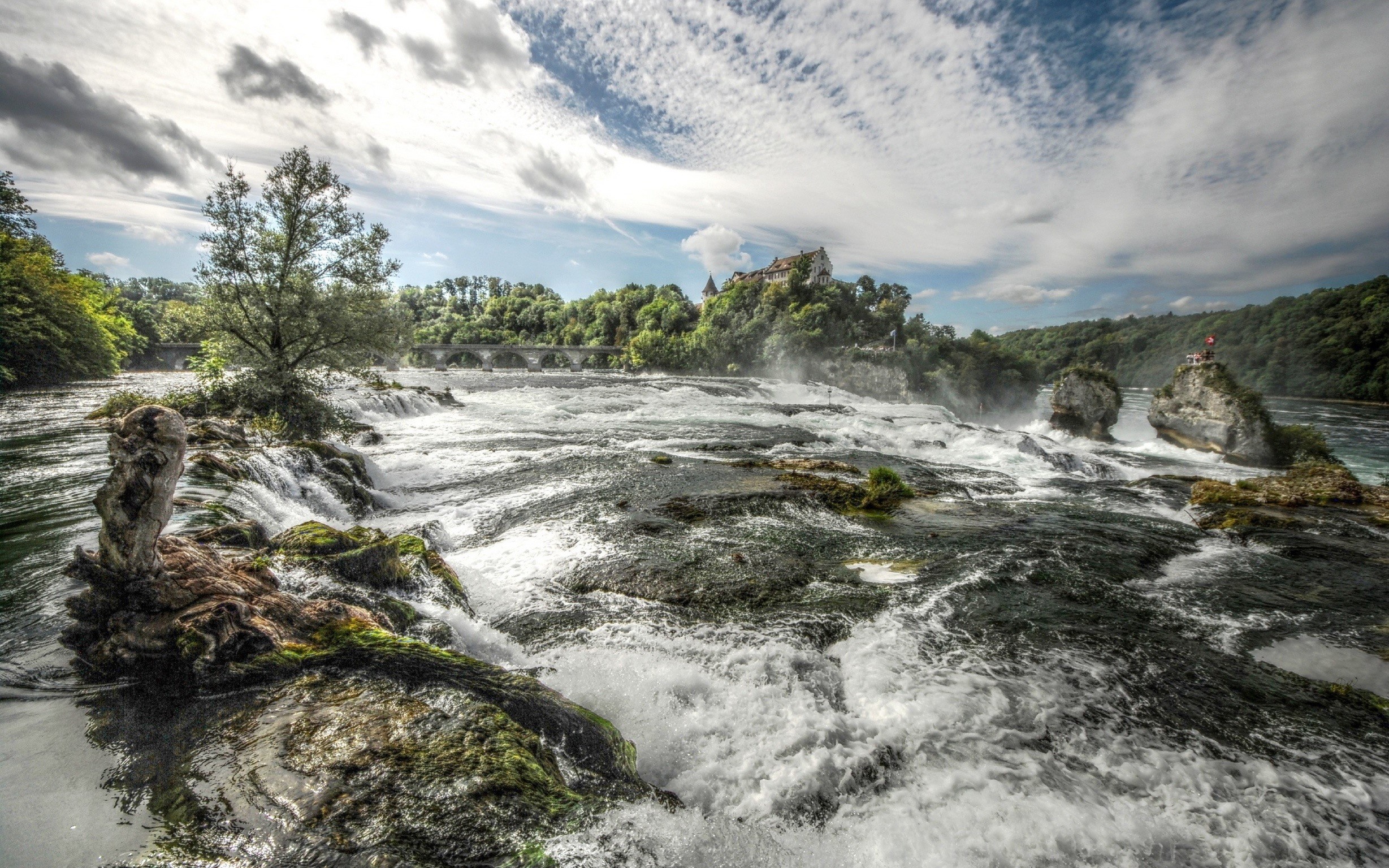 river, nature, clouds, sky, water, landscape, waterfall, HD Wallpaper