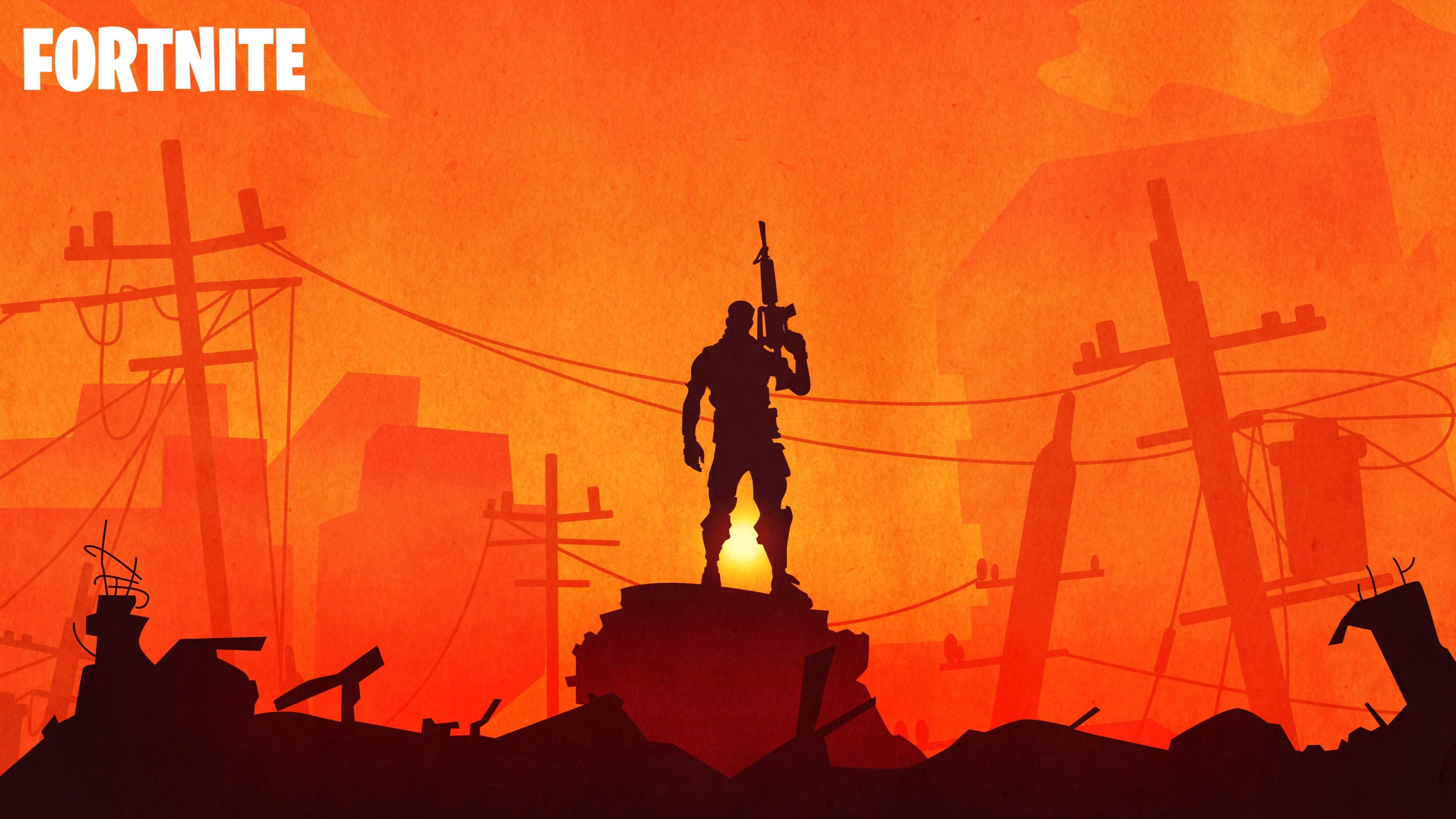 Fortnite, Battle Royale, orange, weapon, PC gaming, HD Wallpaper