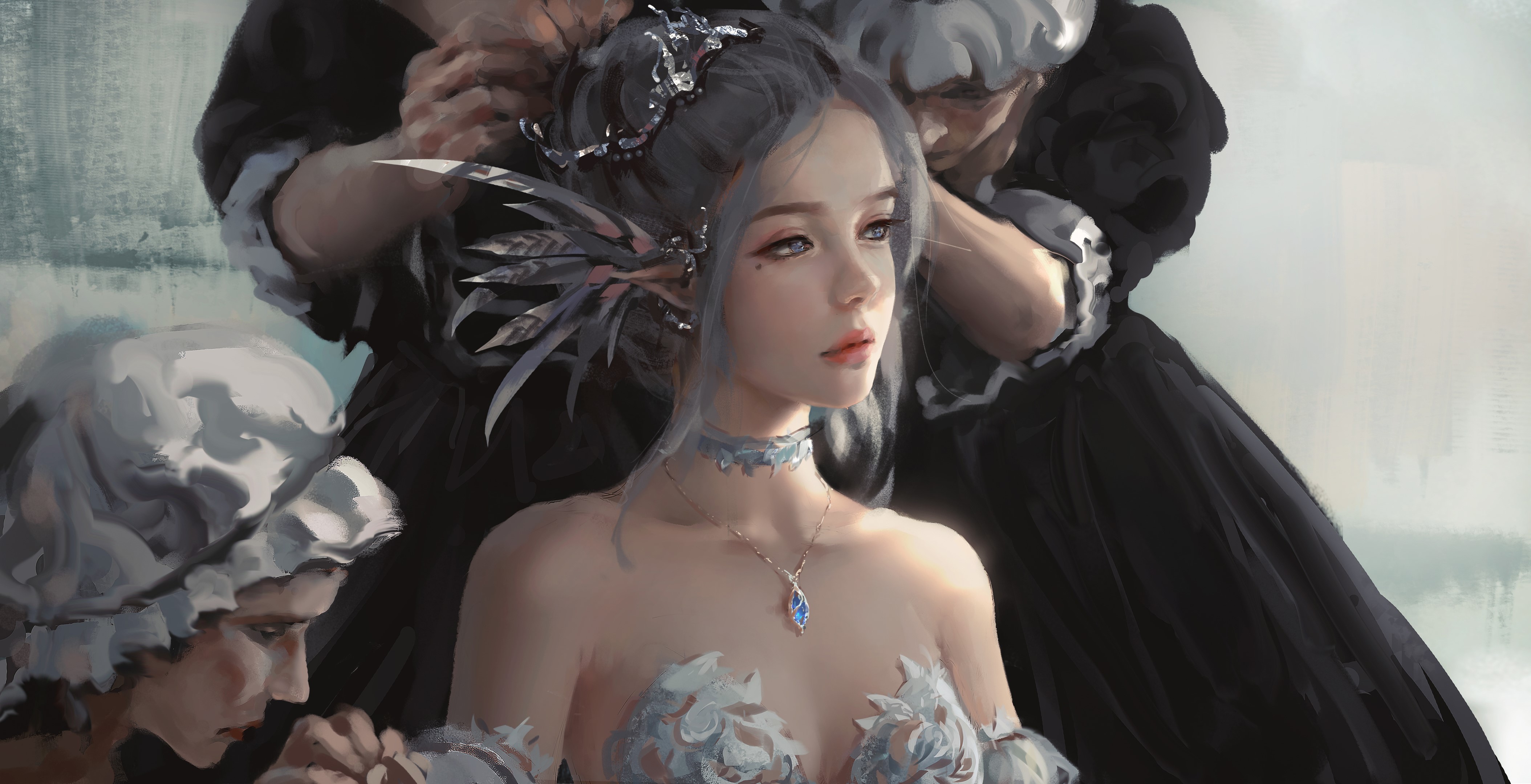 WLOP, fantasy art, fantasy girl, necklace, HD Wallpaper