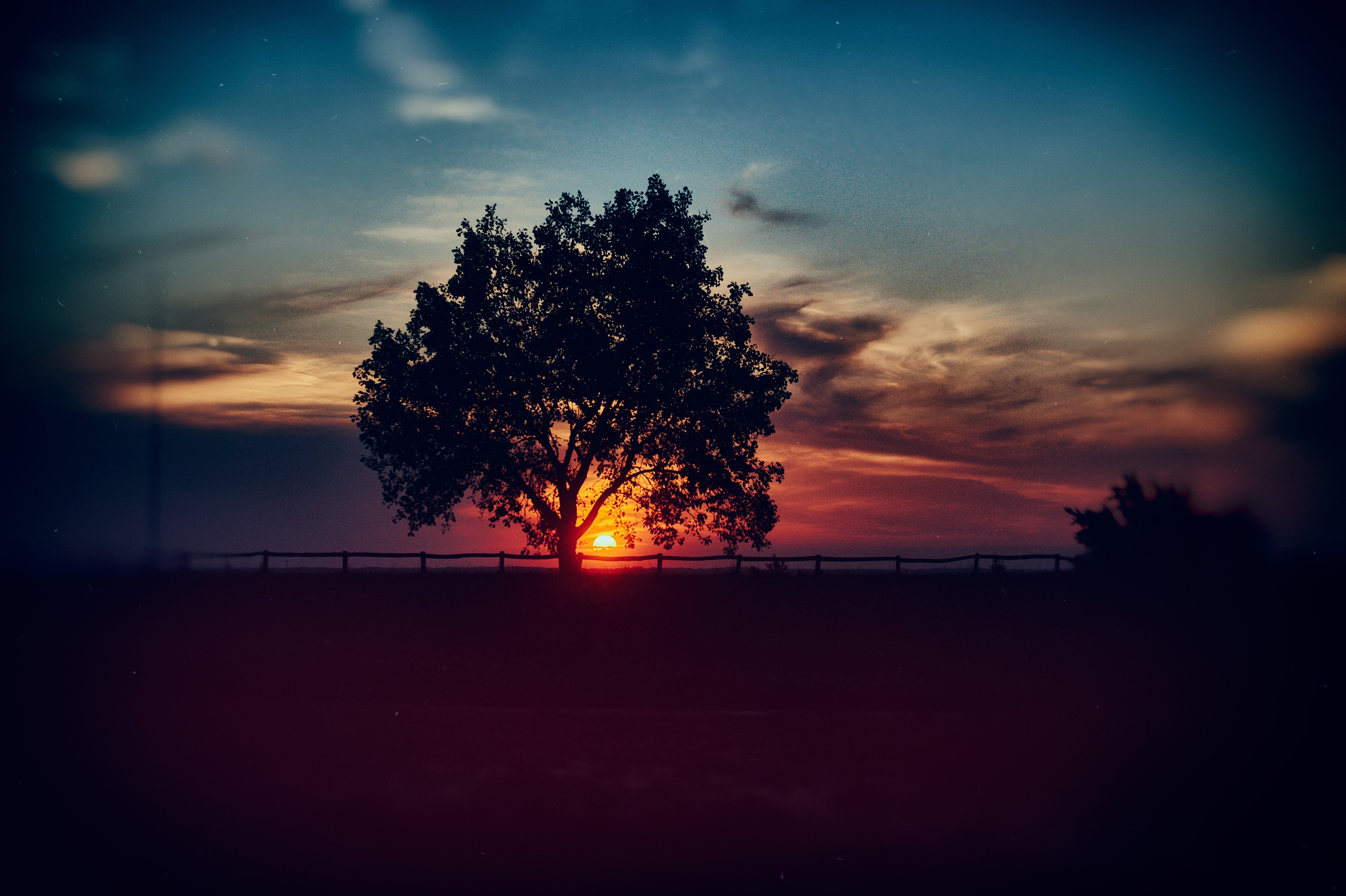 sunset, nature, landscape, silhouette, blurred, HD Wallpaper