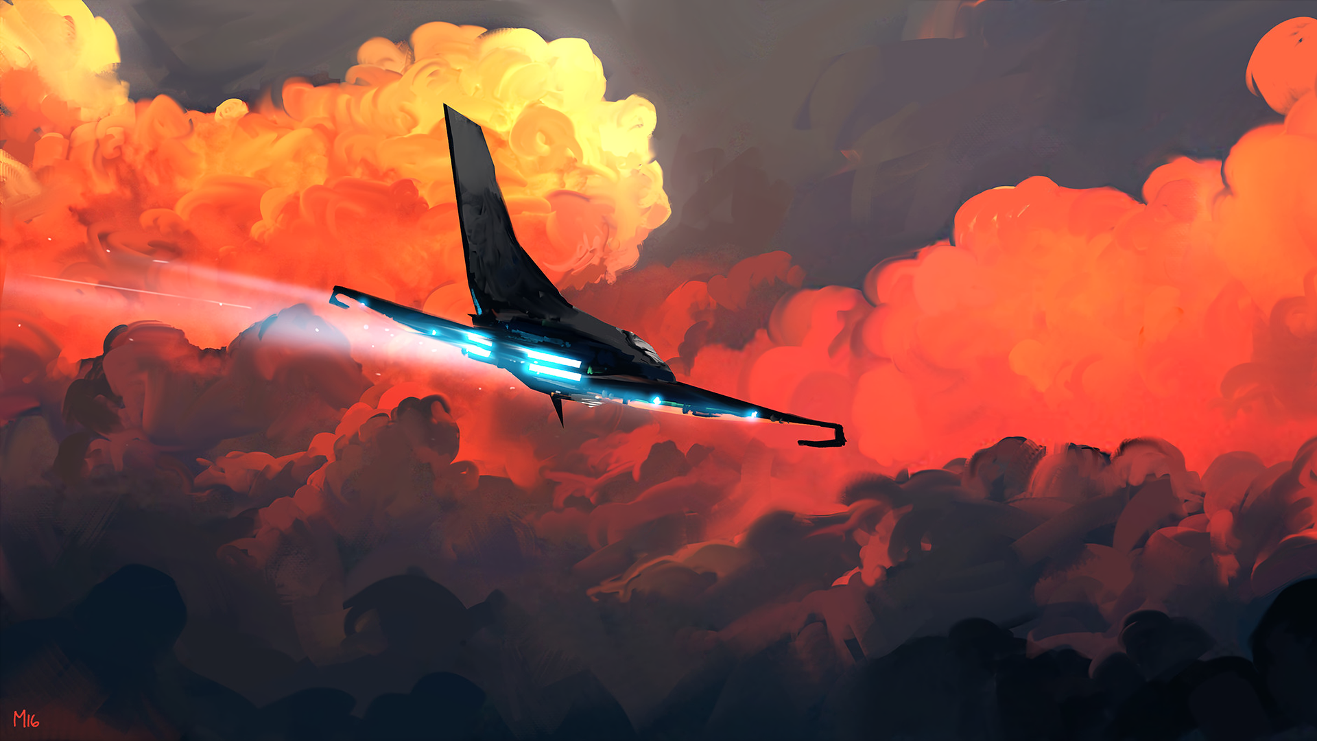 digital art, aircraft, sky, clouds, futuristic, vehicle, Dominik Mayer, dusk, HD Wallpaper