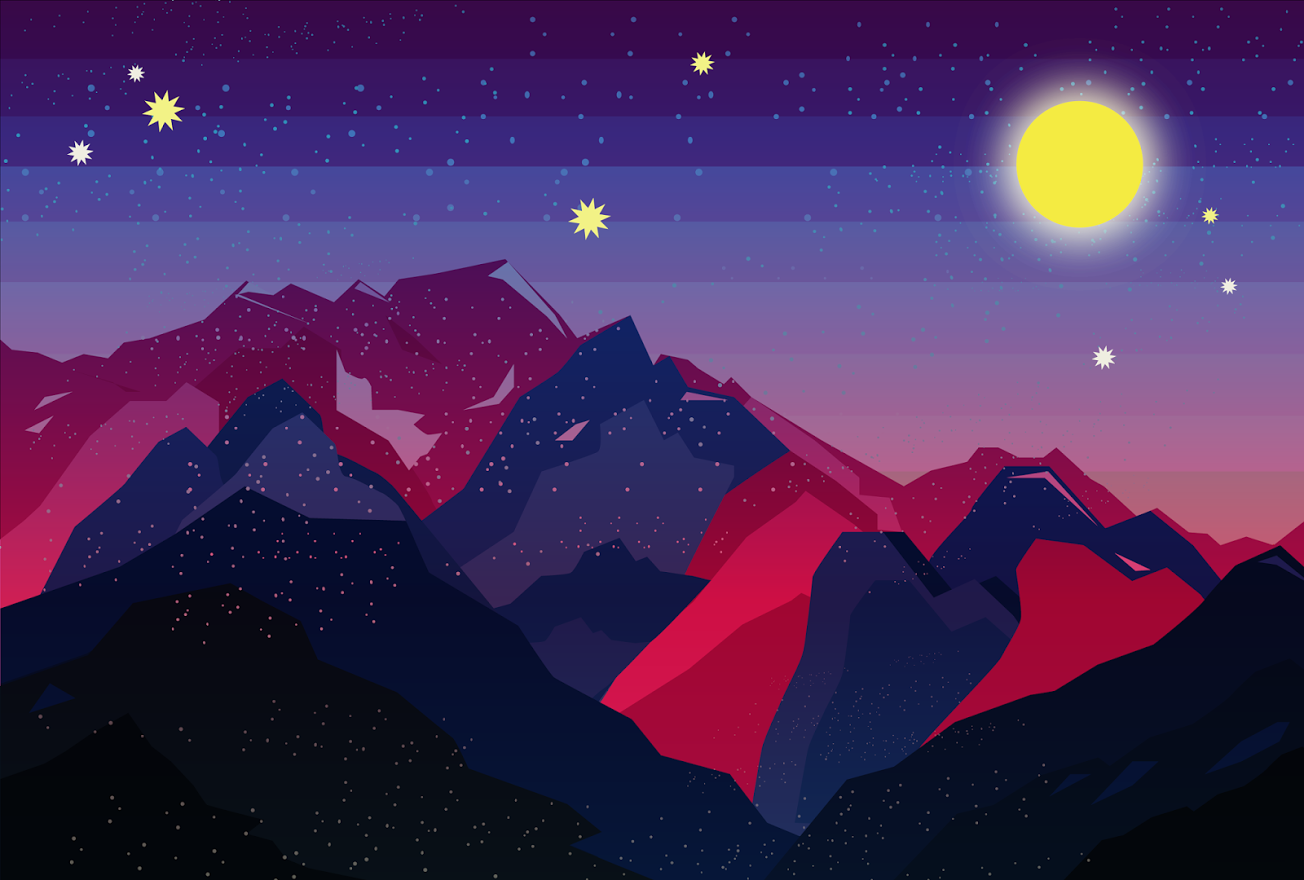 landscape, abstract, material minimal, sunrise, mountains, blue, clear sky, sky, pink, digital art, night, material style, Google, HD Wallpaper