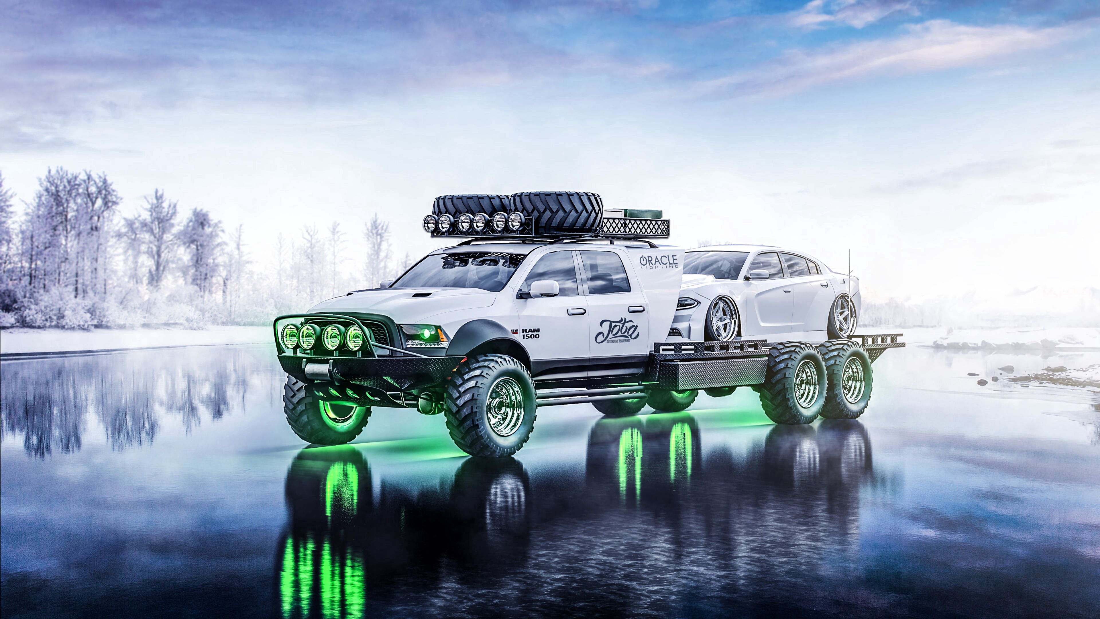 car, suv, white, backlight, ice, winter, 4k, HD Wallpaper
