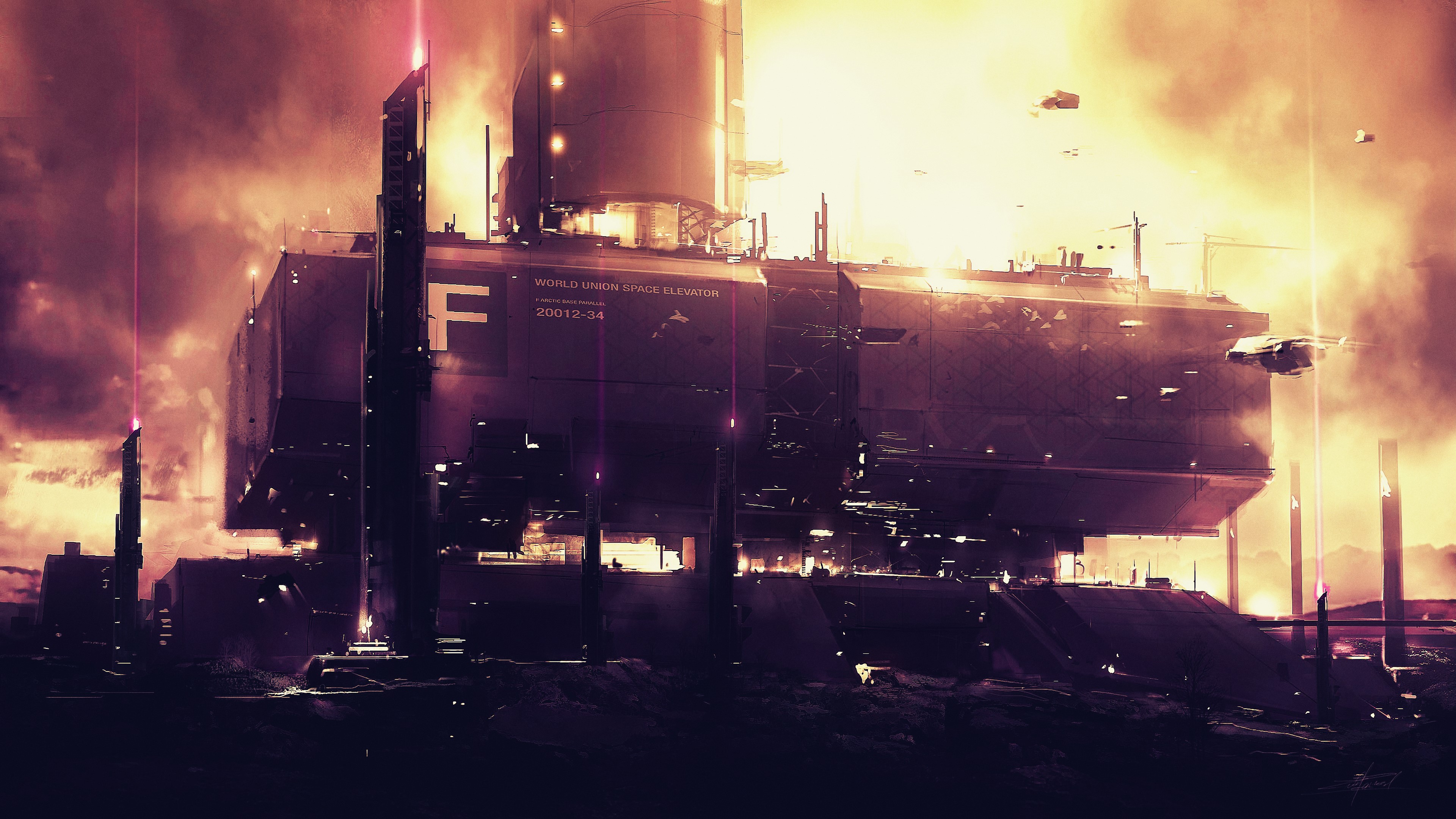artwork, futuristic city, science fiction, digital art, concept art, futuristic, sunset, clouds, Star Citizen, CGI, HD Wallpaper