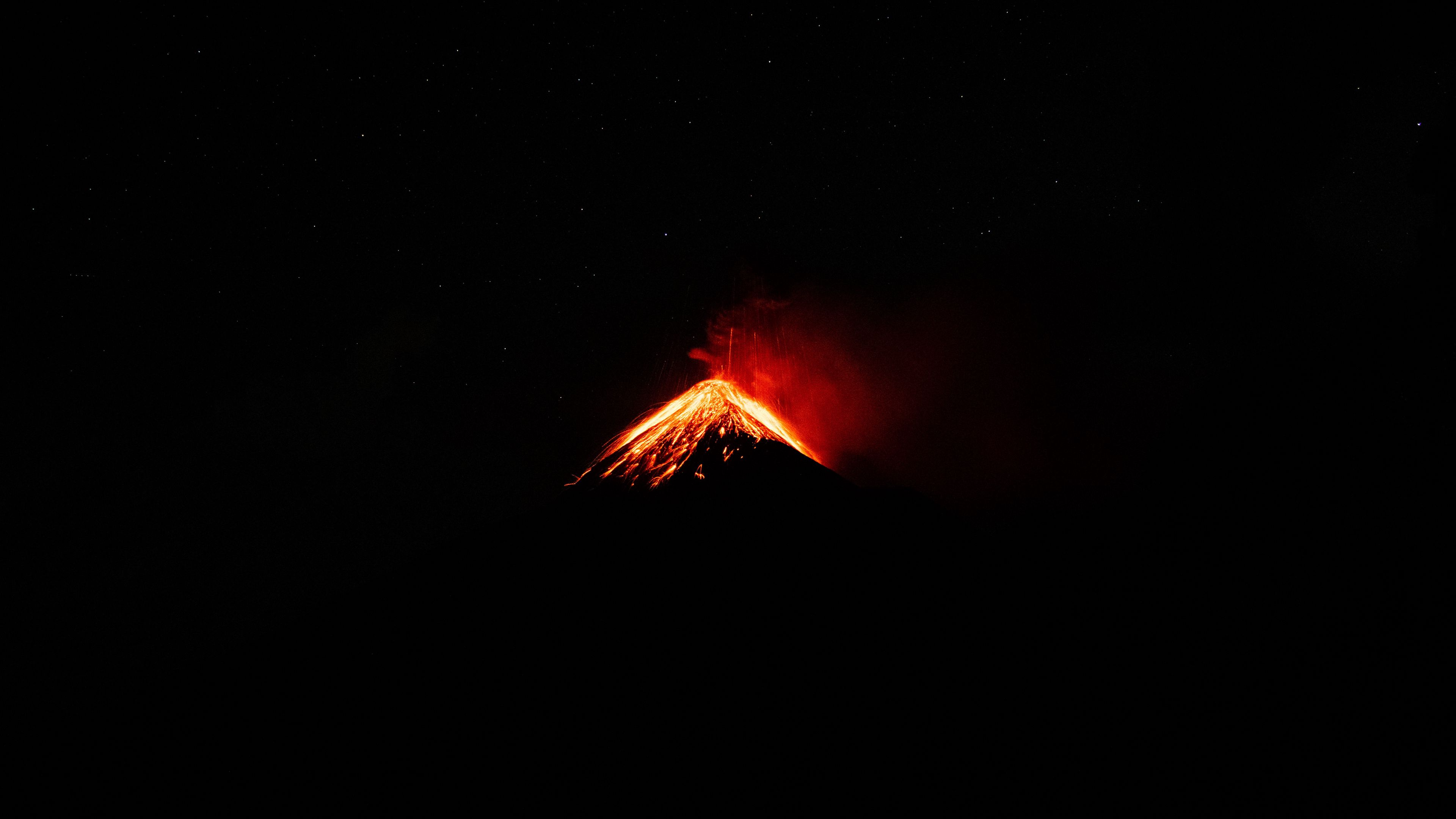 volcano, crater, eruption, night, dark, 4k, HD Wallpaper