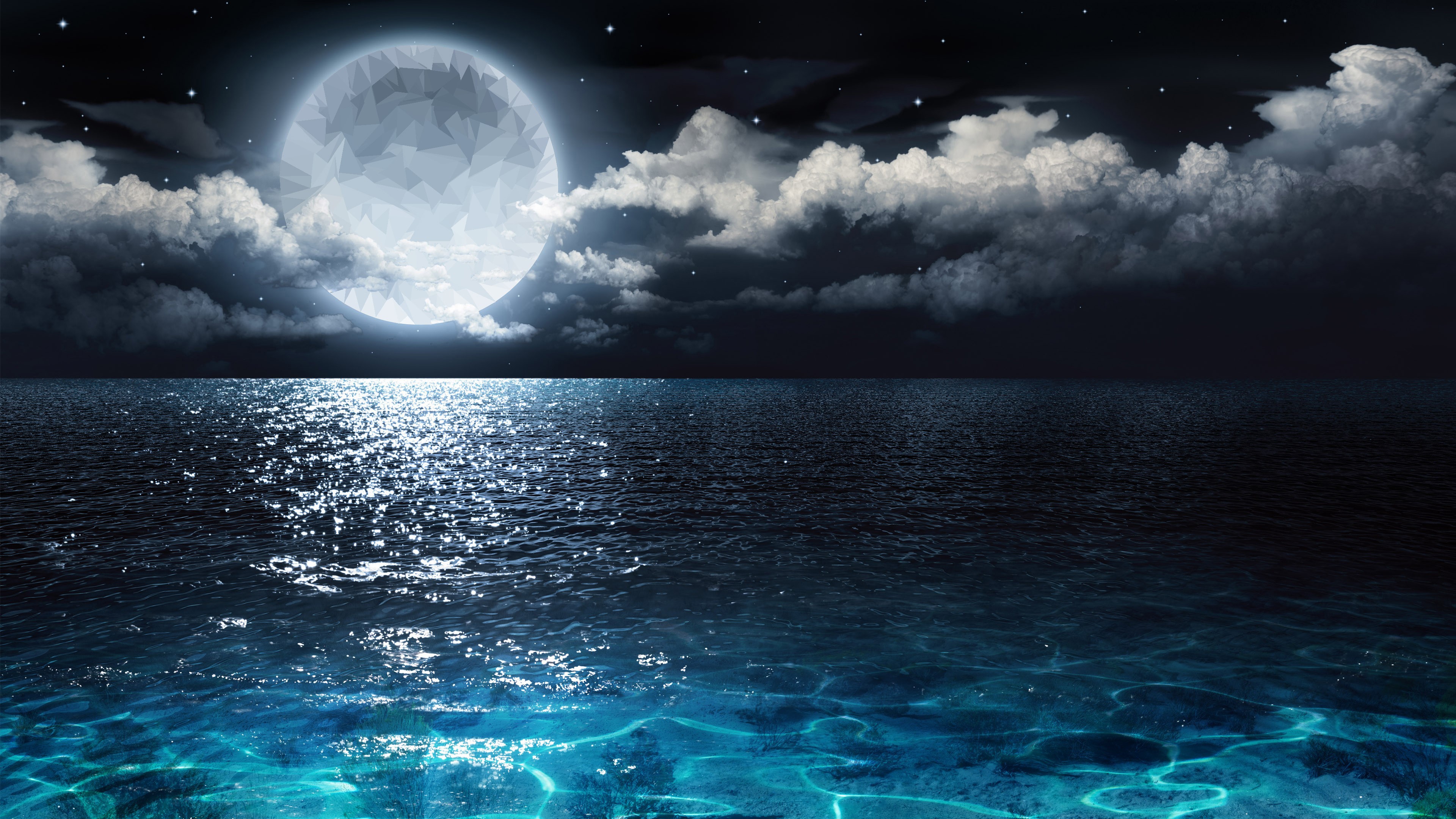 Moon, sea, low poly, HD Wallpaper