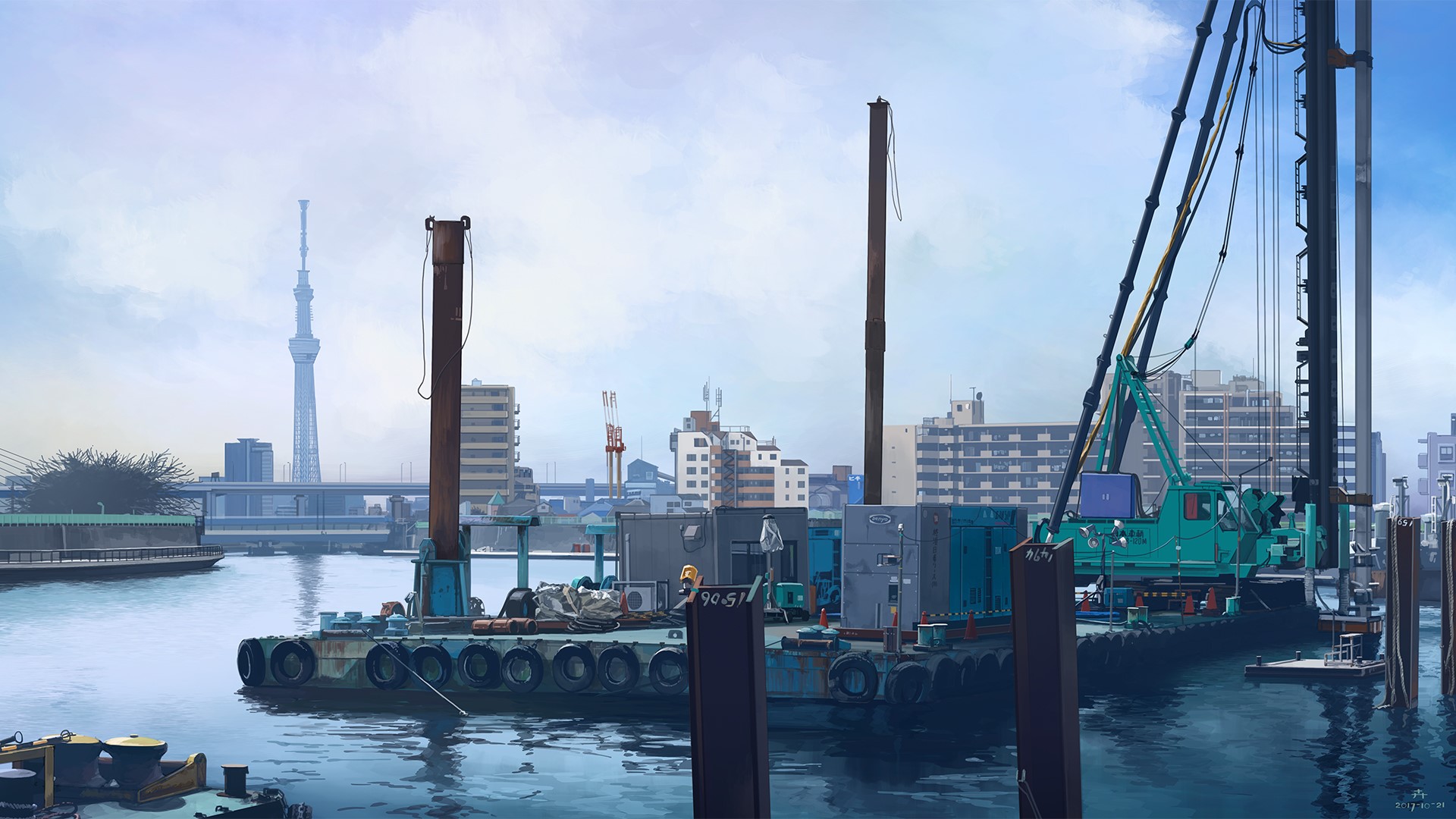 anime, urban, water, cityscape, HD Wallpaper