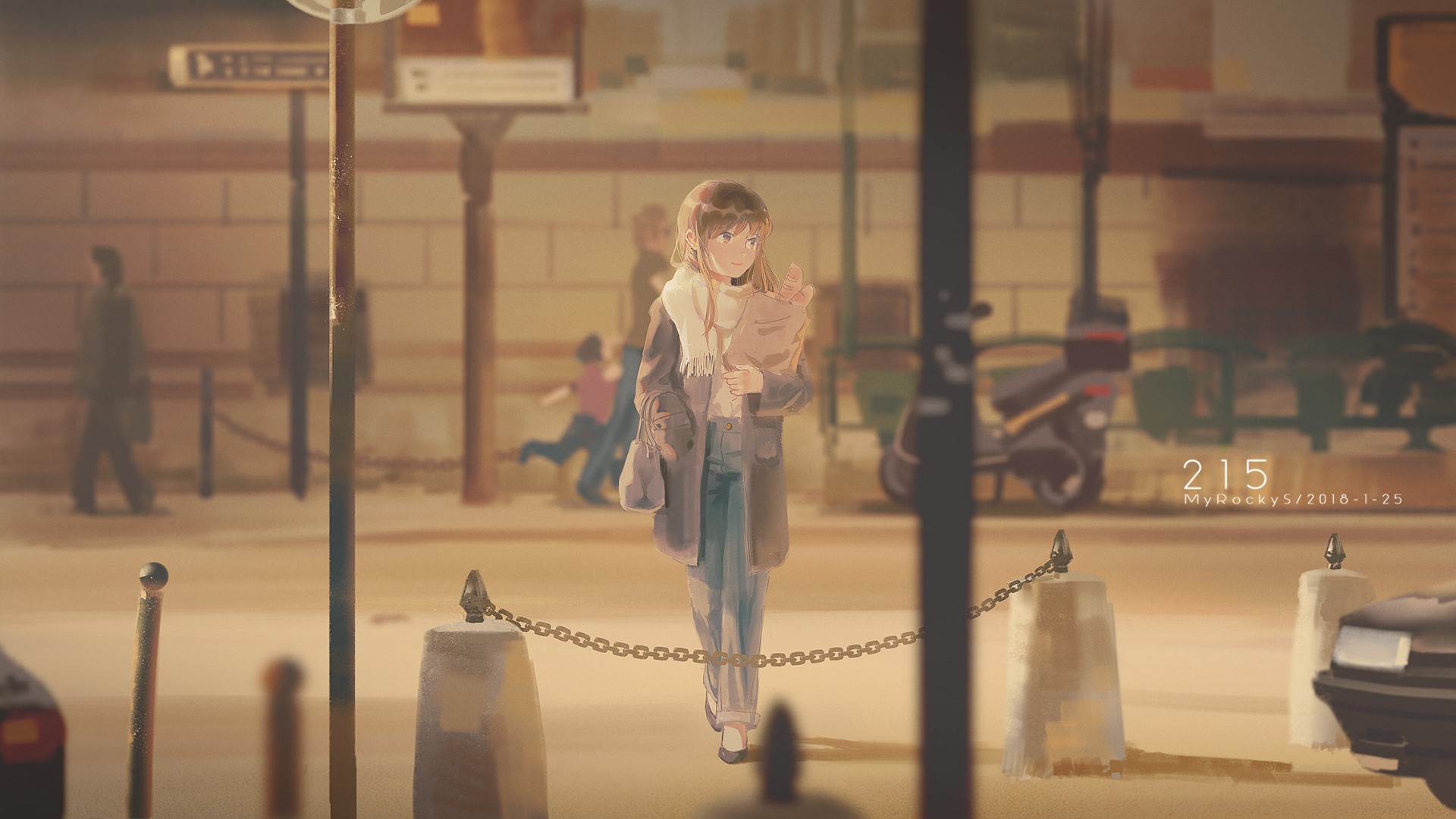 anime girls, anime, street, numbers, urban, moescape, HD Wallpaper