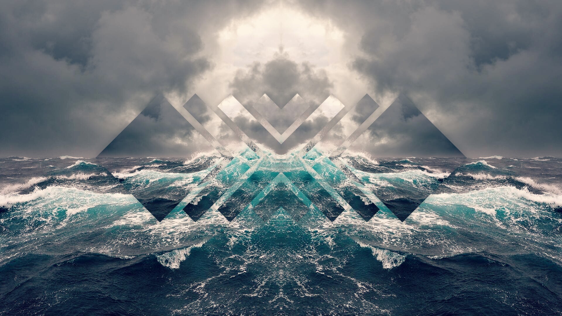 abstract, mirrored, sea, water, square, sky, HD Wallpaper