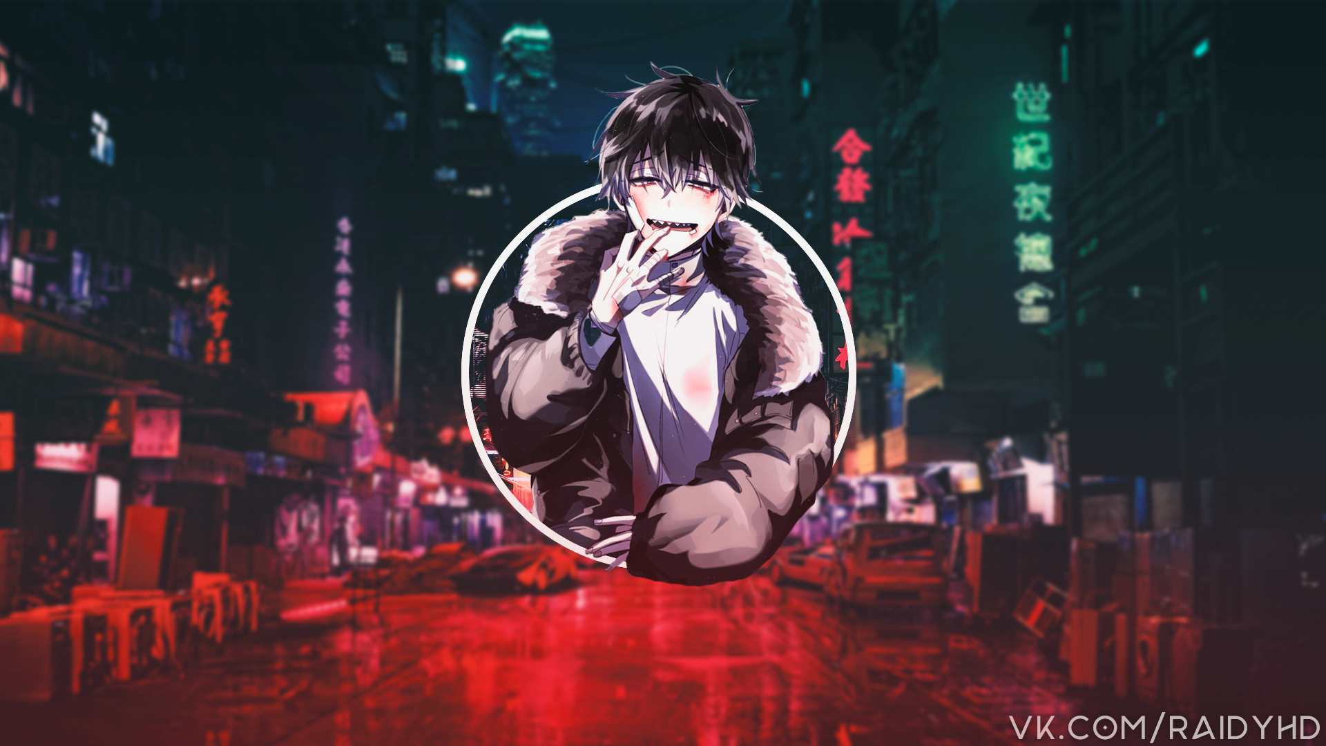 anime, picture-in-picture, anime boys, jacket, bandage, city, HD Wallpaper
