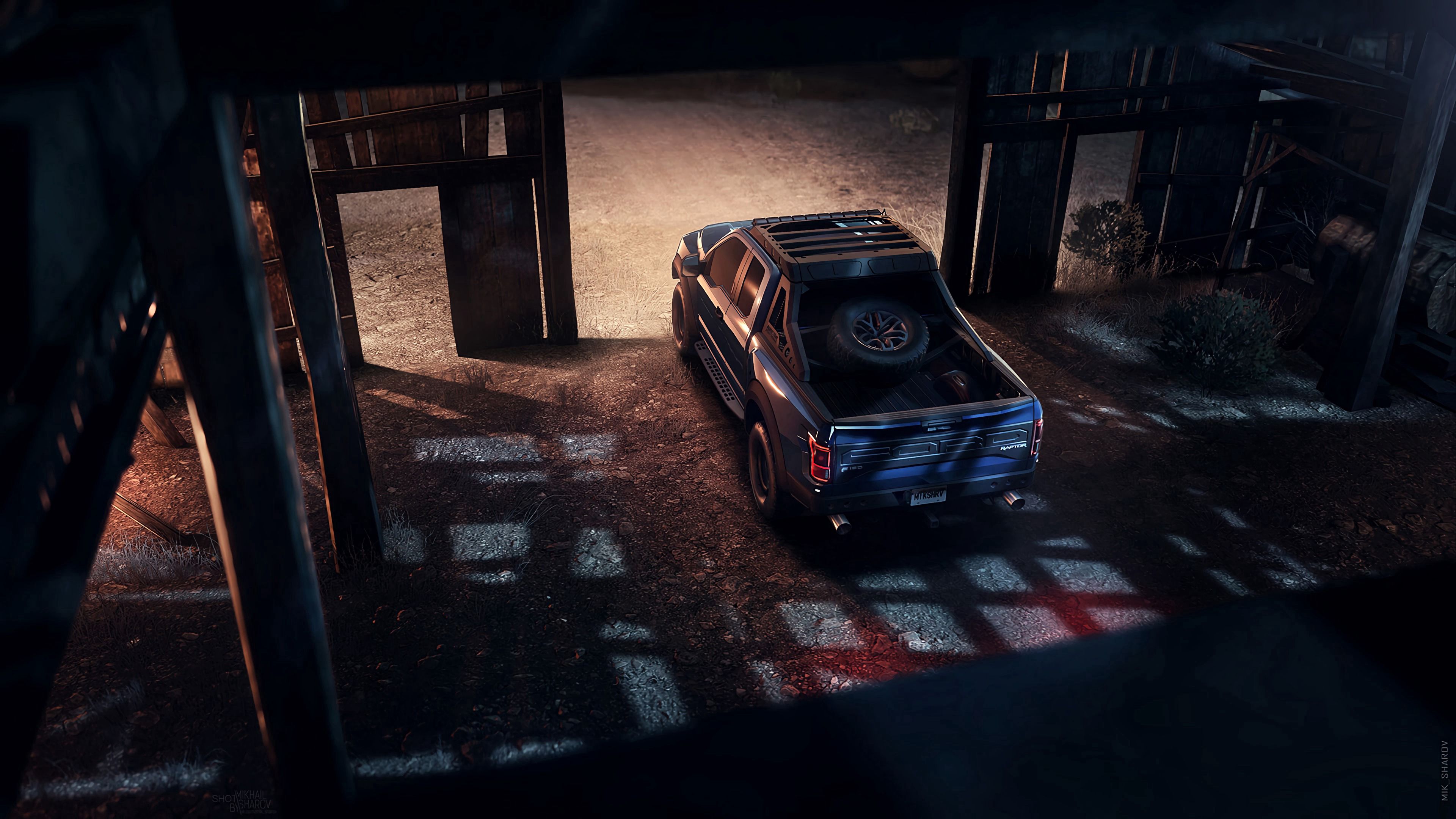 car, pickup, suv, night, hangar, 4k, HD Wallpaper
