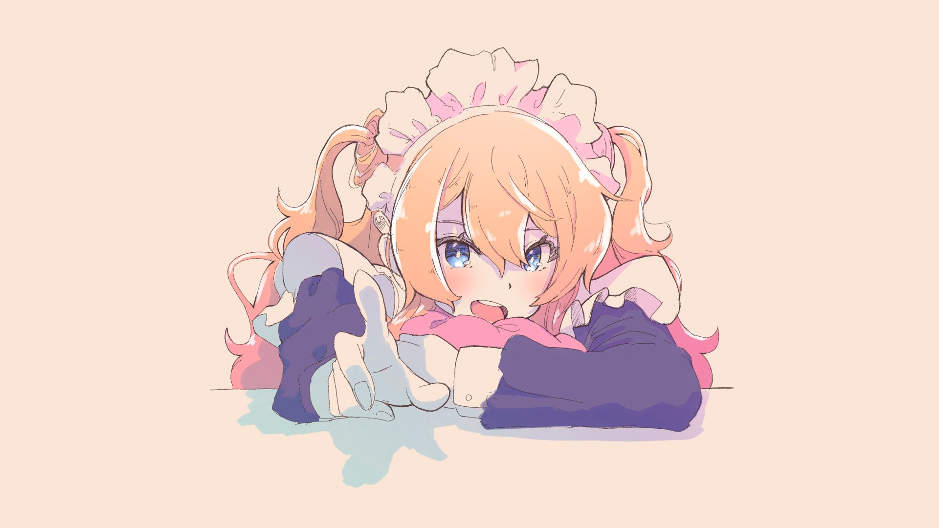 anime girls, simple background, maid, blonde, blue eyes, beige, HD Wallpaper