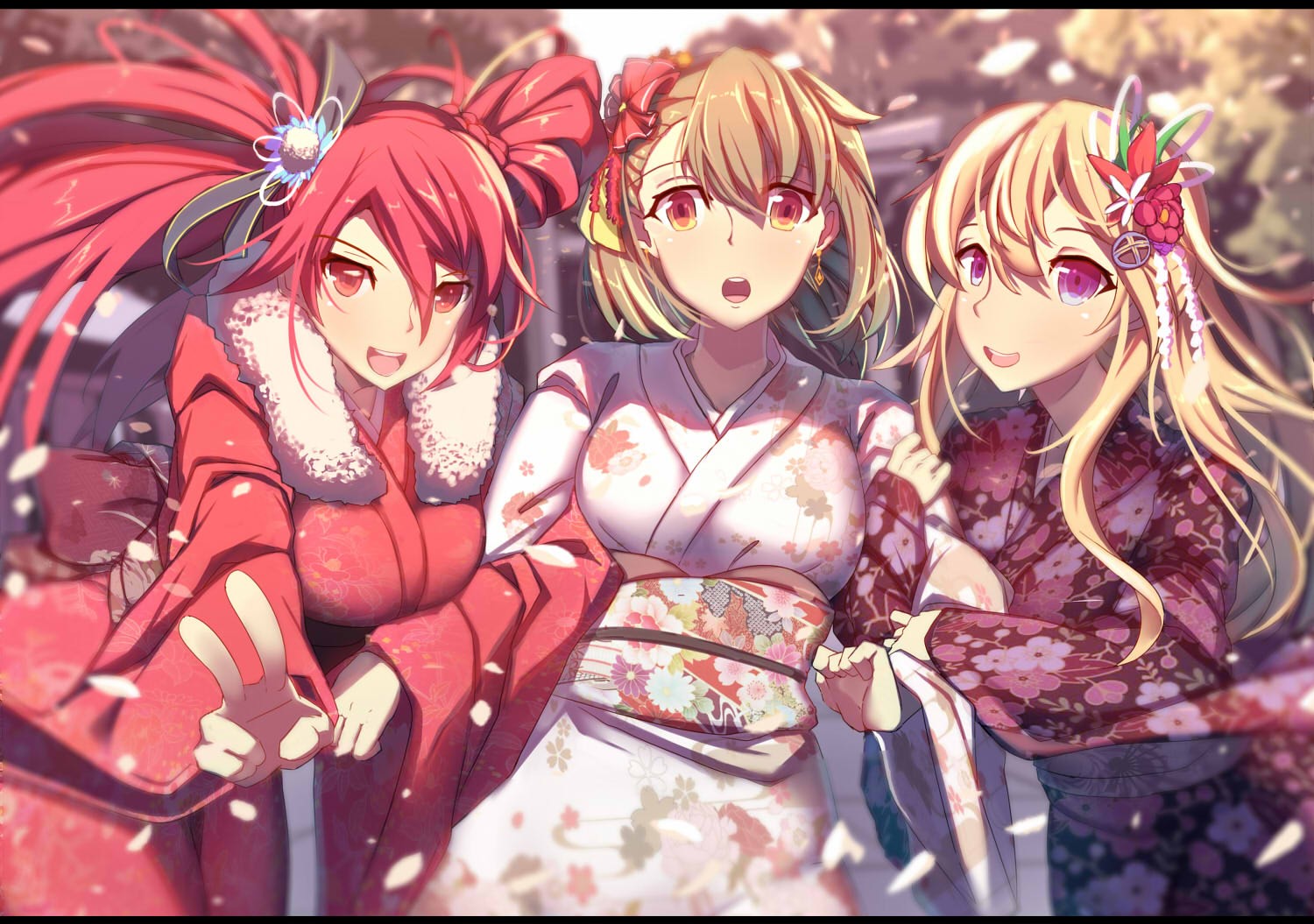 anime girls, anime, blonde, redhead, red eyes, HD Wallpaper