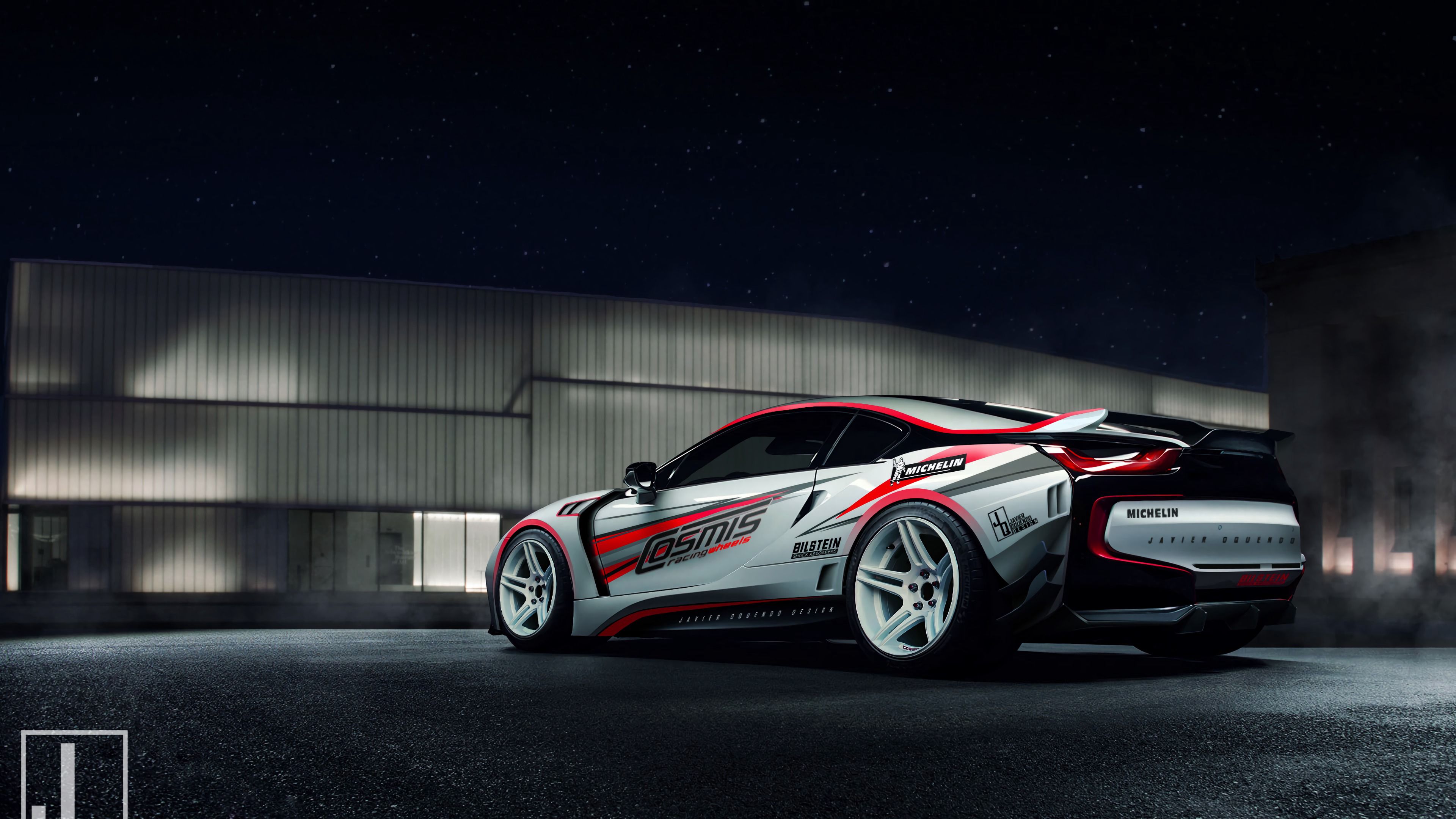 sportscar, white, side view, asphalt, night, 4k, HD Wallpaper