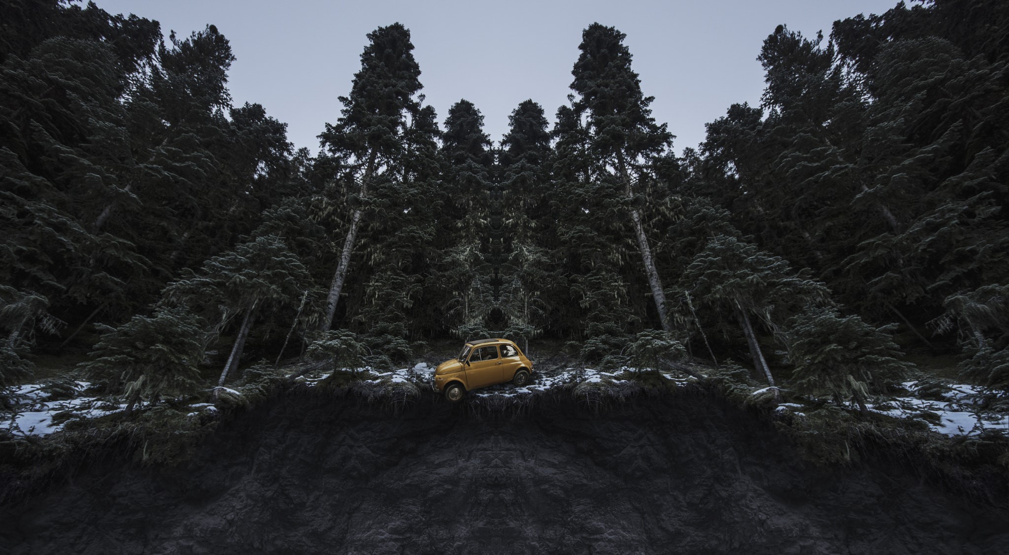 car, 500px, dark, trees, yellow cars, HD Wallpaper