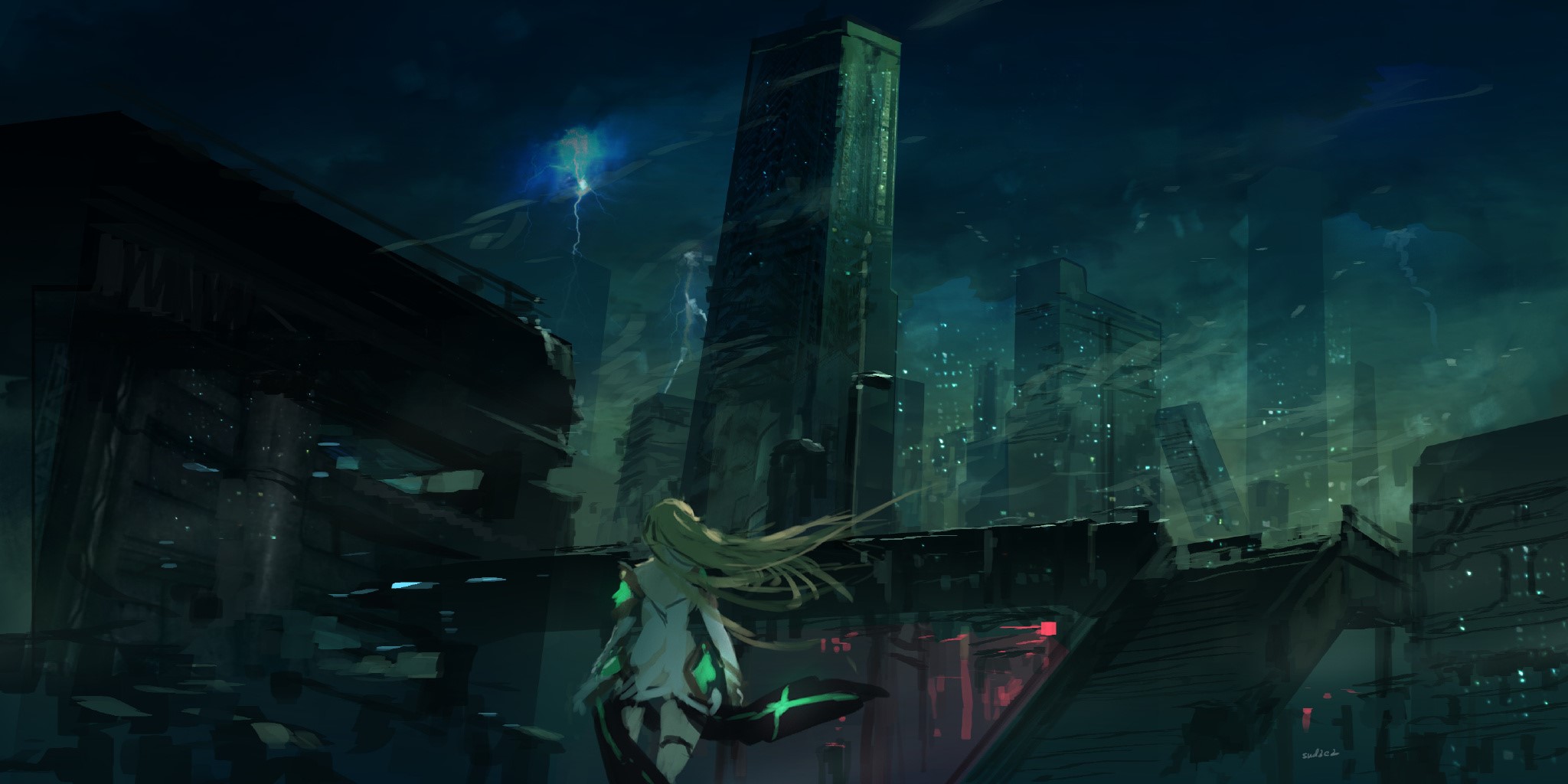 swd3e2, anime girls, anime, apocalyptic, dark, long hair, HD Wallpaper