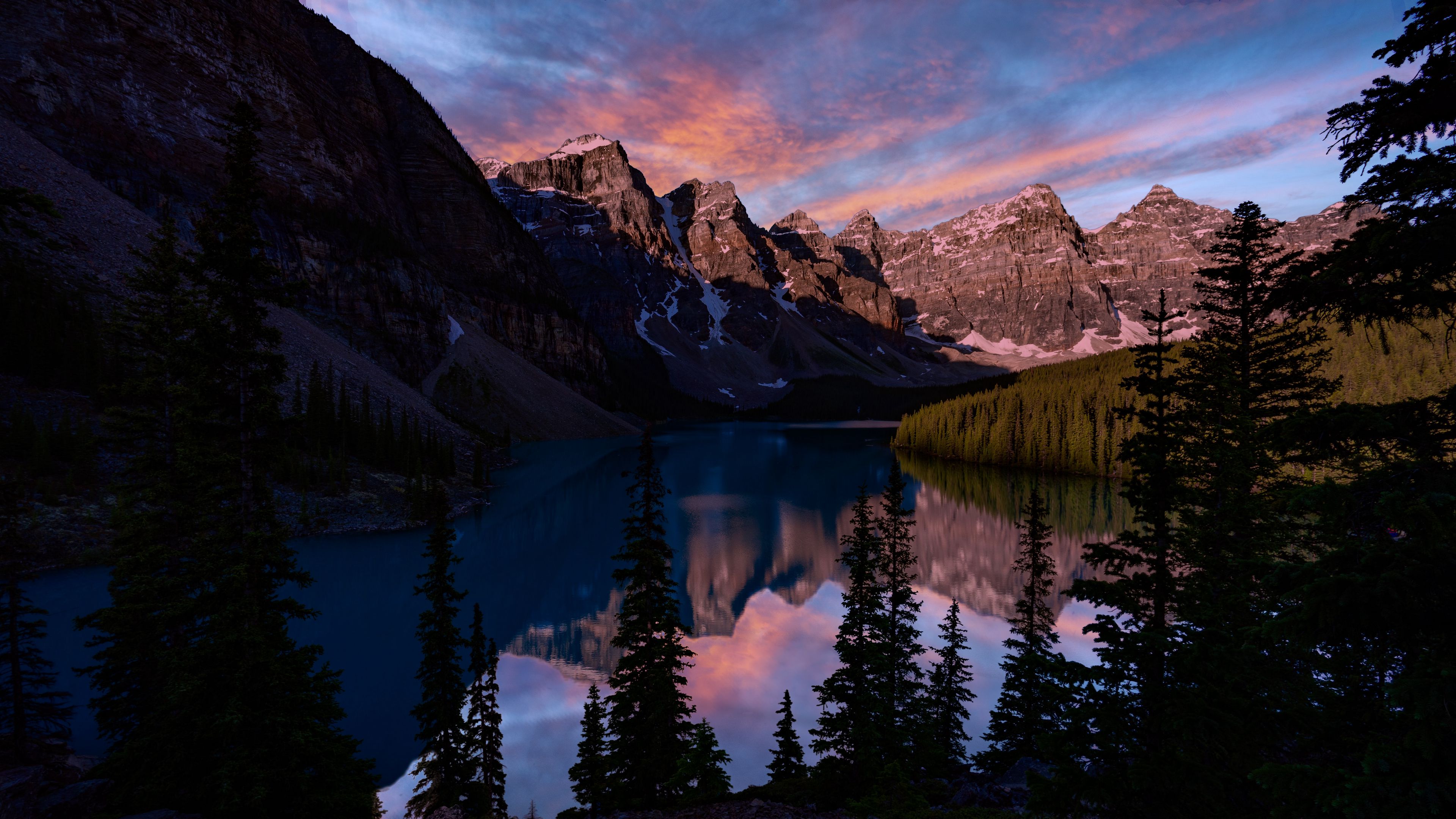 mountains, lake, trees, landscape, 4k, HD Wallpaper