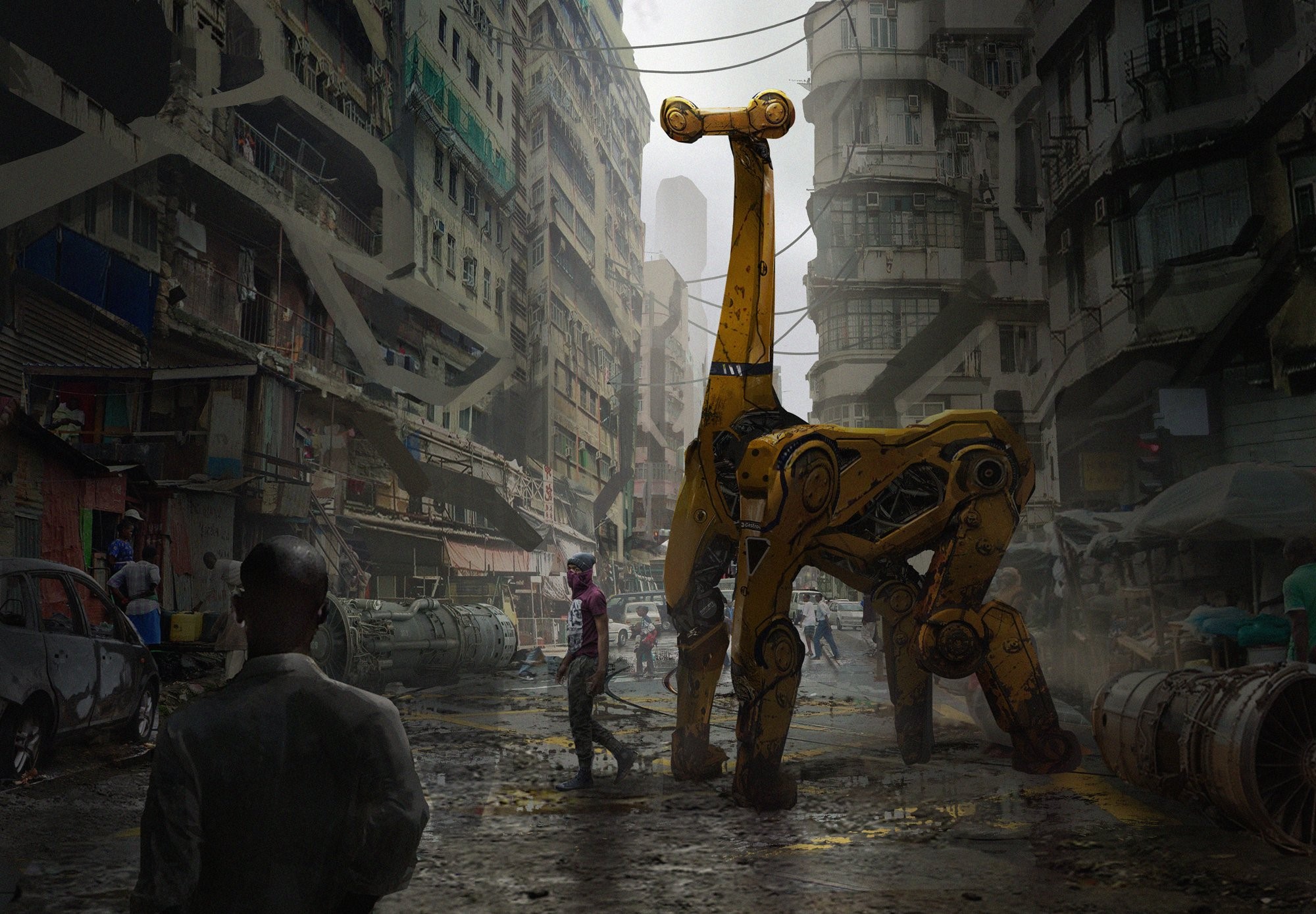 artwork, cyberpunk, giraffes, HD Wallpaper