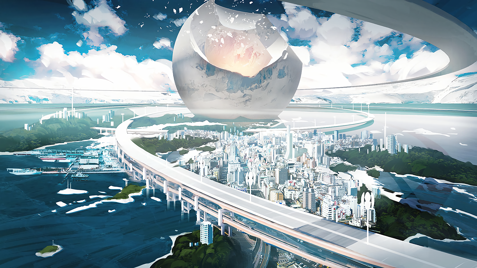 digital art, city, building, highway, HD Wallpaper