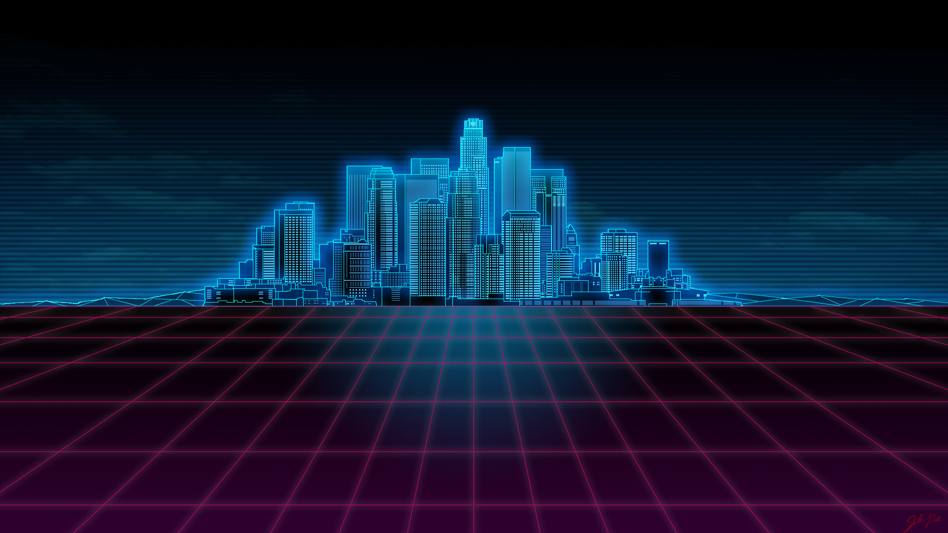 synthwave, cityscape, digital art, neon, HD Wallpaper