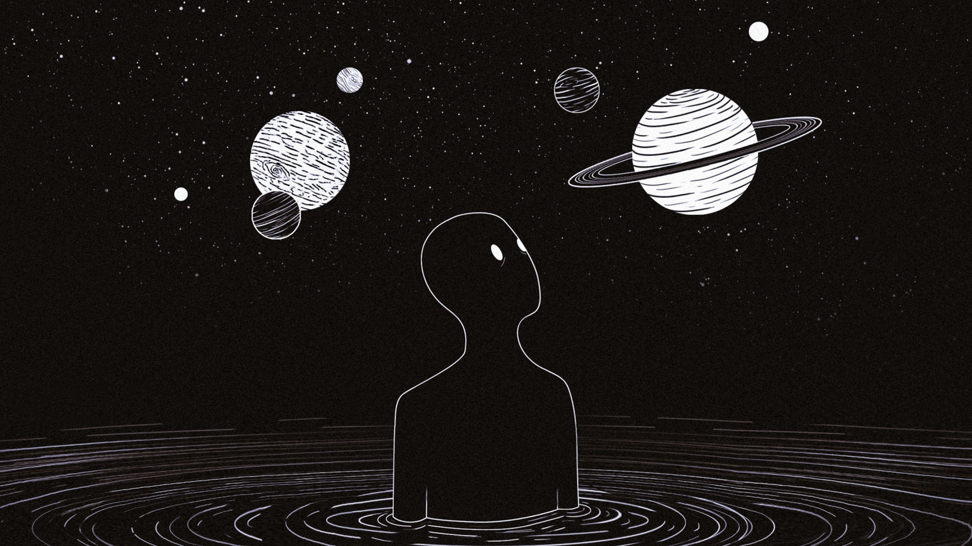 space, monochrome, Tengen Toppa Gurren Lagann, artwork, planet, HD Wallpaper