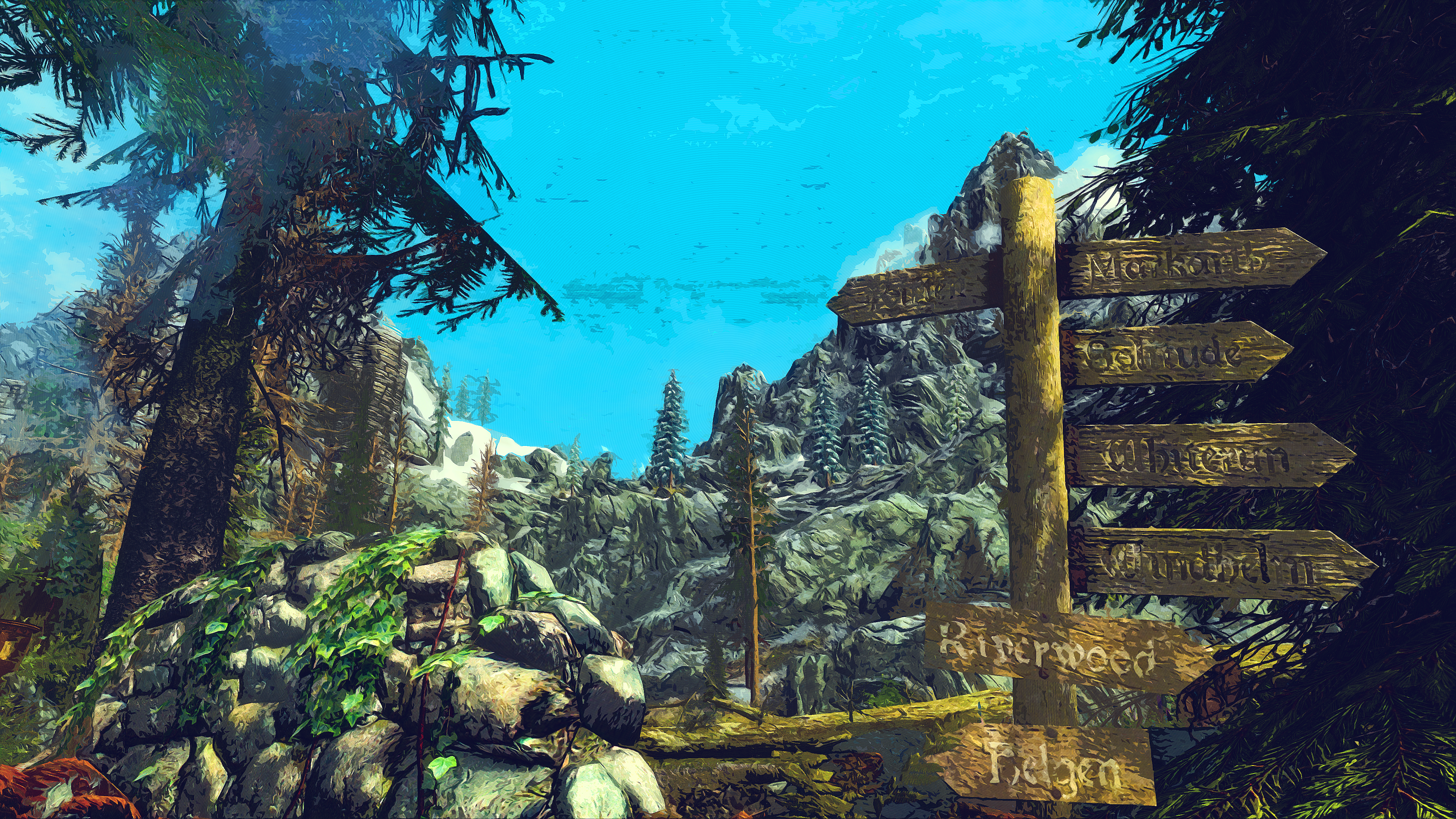 The Elder Scrolls V: Skyrim, video games, Tamriel, cartoon, Photoshop, colorful, The Elder Scrolls, HD Wallpaper