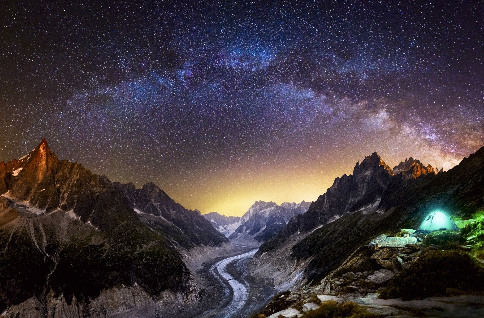 nature, night, sky, stars, landscape, mountains, HD Wallpaper