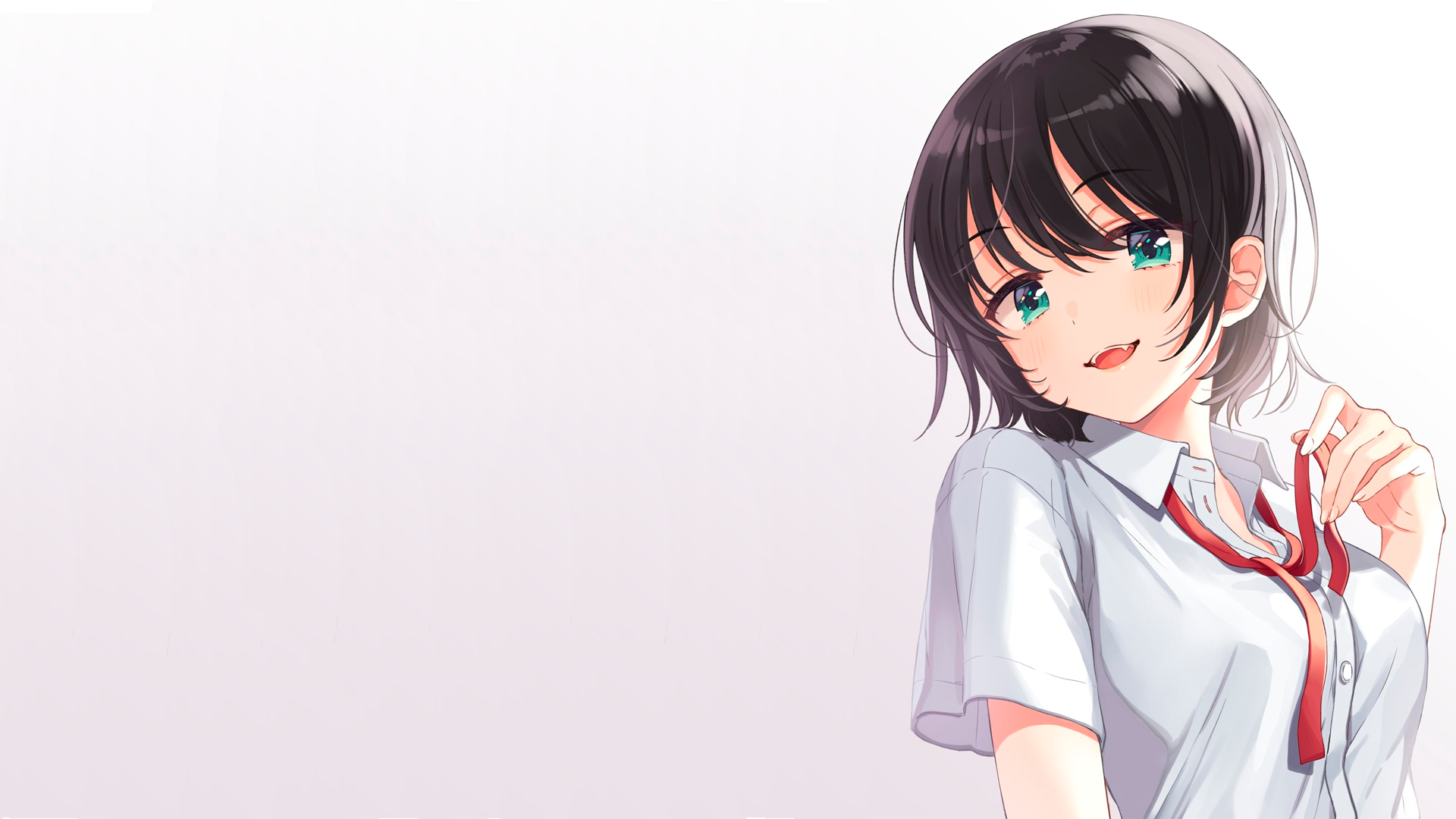 anime, anime girls, manga, fangs, tie, green eyes, simple background, white, HD Wallpaper