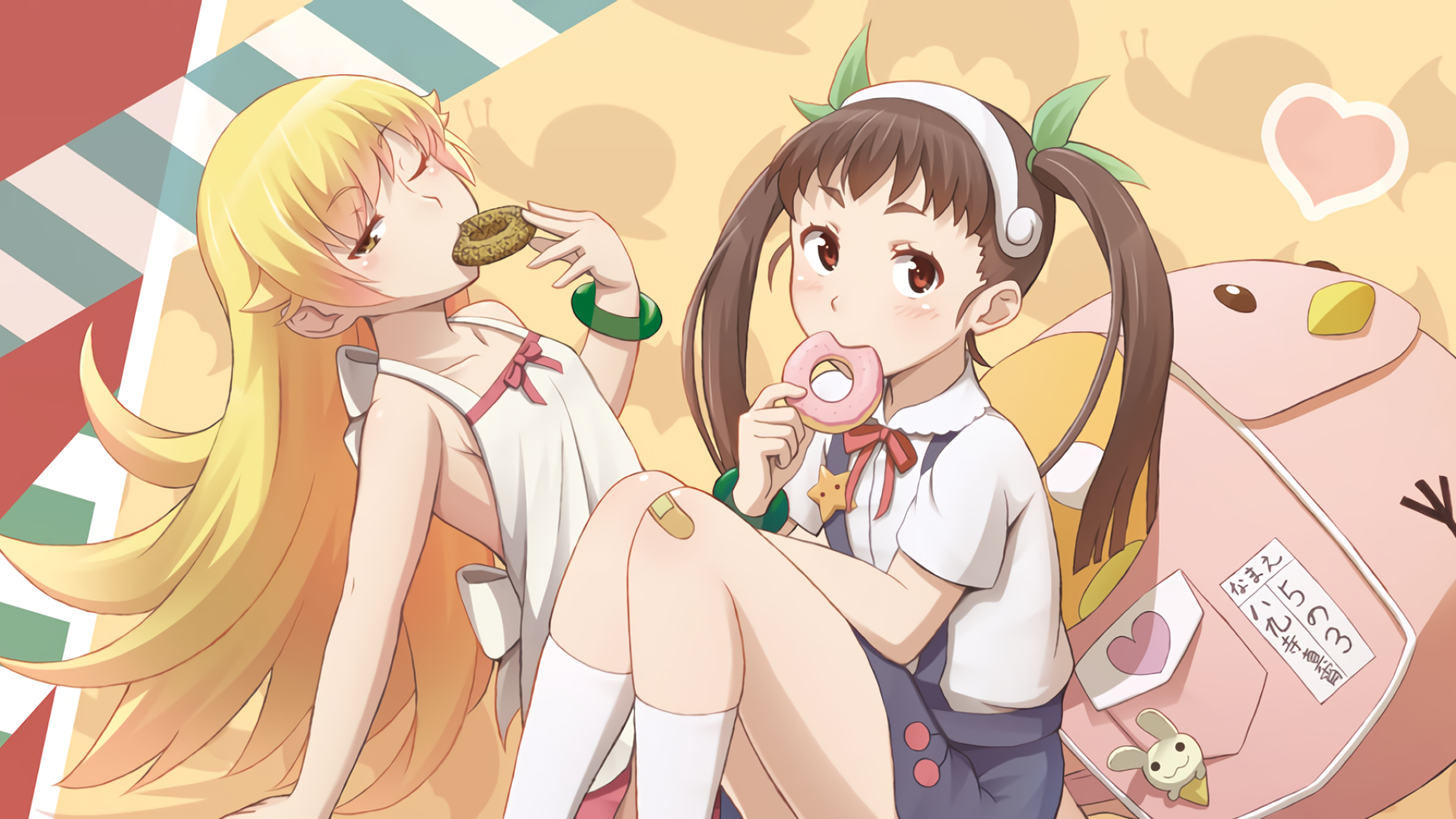 anime, anime girls, Monogatari Series, white skin, Oshino Shinobu, Hachikuji Mayoi, fan art, blonde, blond hair, HD Wallpaper