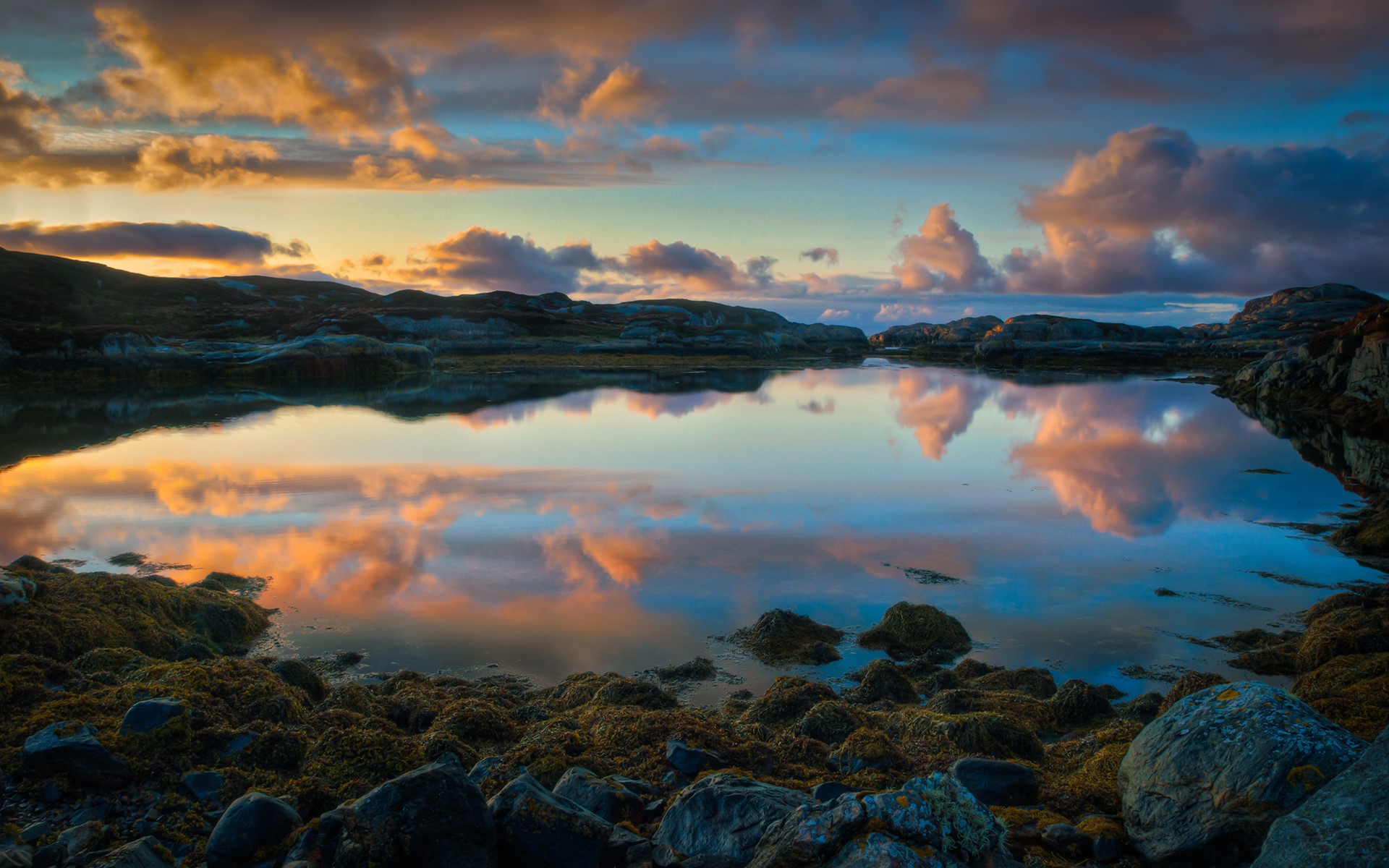 nature, lake, landscape, reflection, sunset, water, sky, HD Wallpaper