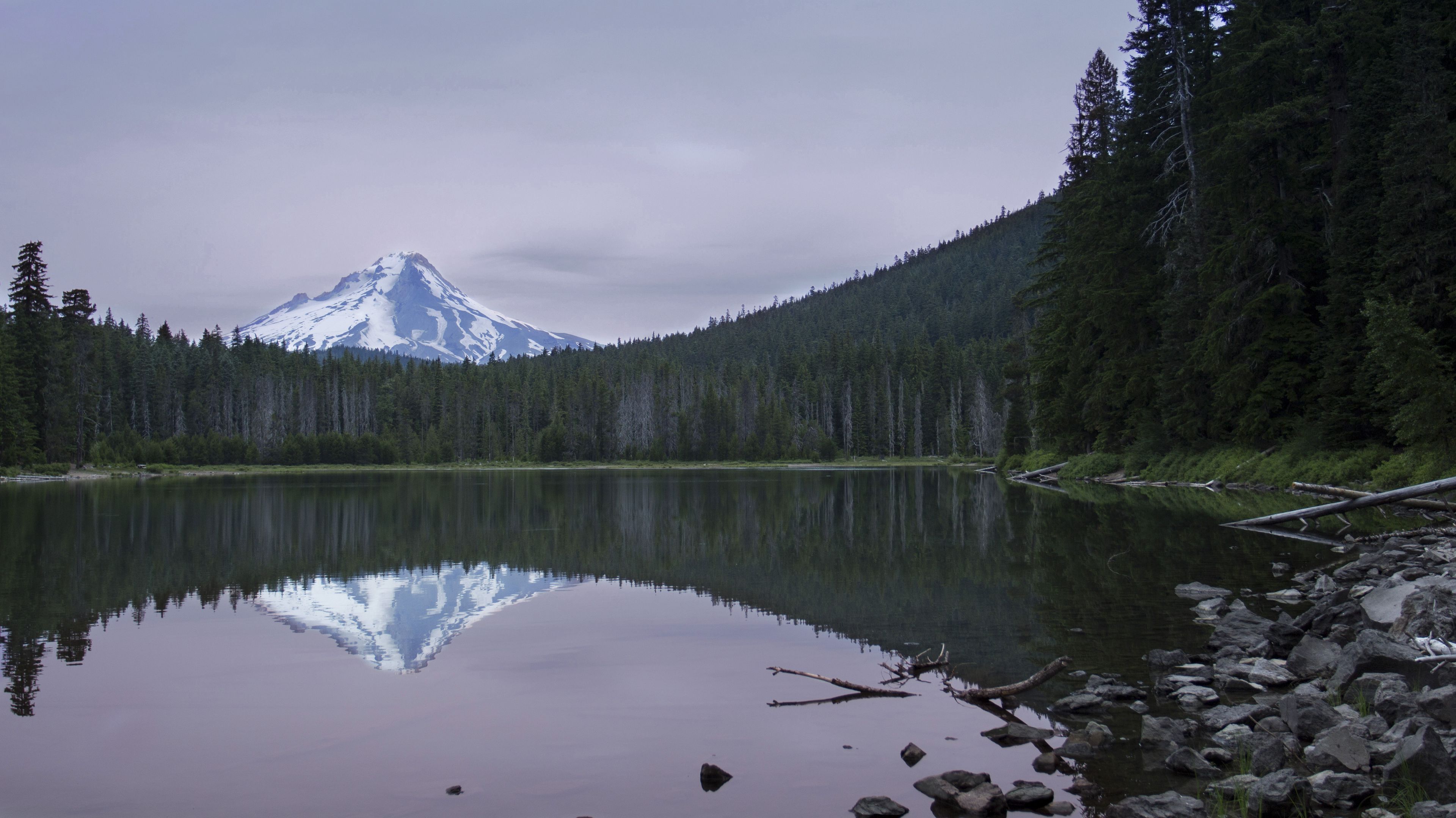 lake, forest, mountain, peak, landscape, 4k, HD Wallpaper
