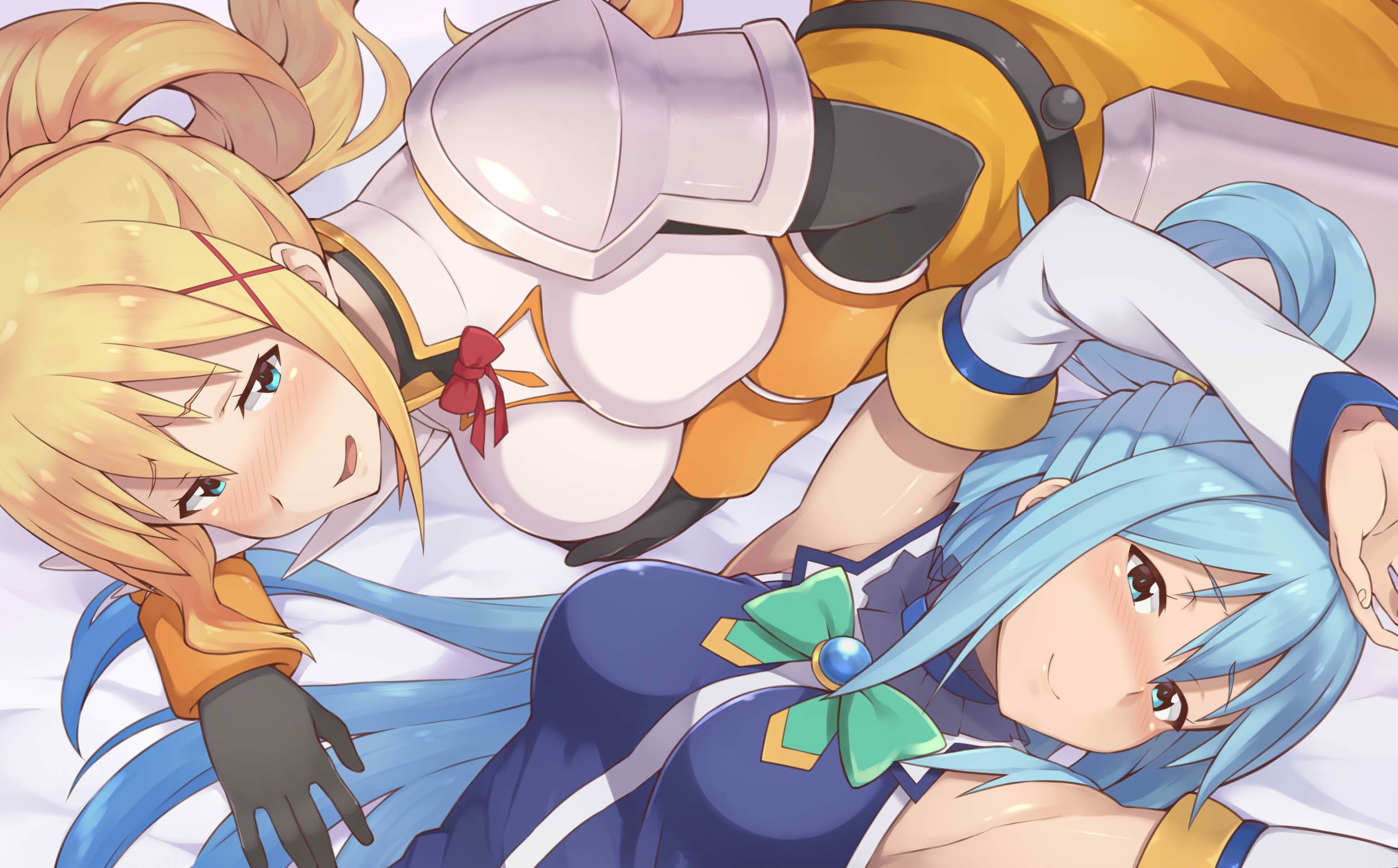 anime, anime girls, white skin, fan art, Kono Subarashii Sekai ni Shukufuku wo!, Aqua (KonoSuba), Darkness (KonoSuba), HD Wallpaper