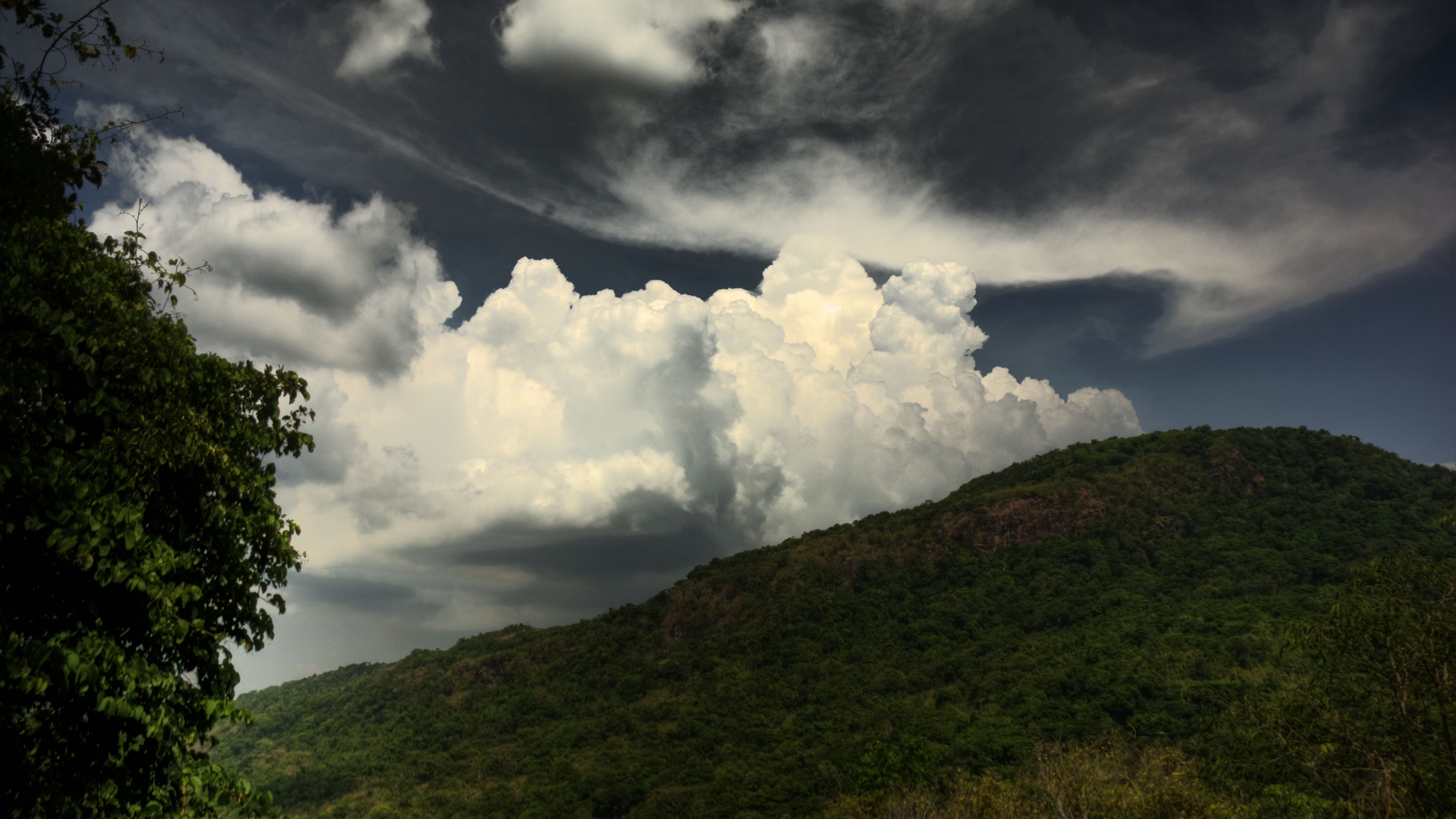 hill, sky, clouds, greenery, landscape, 4k, HD Wallpaper