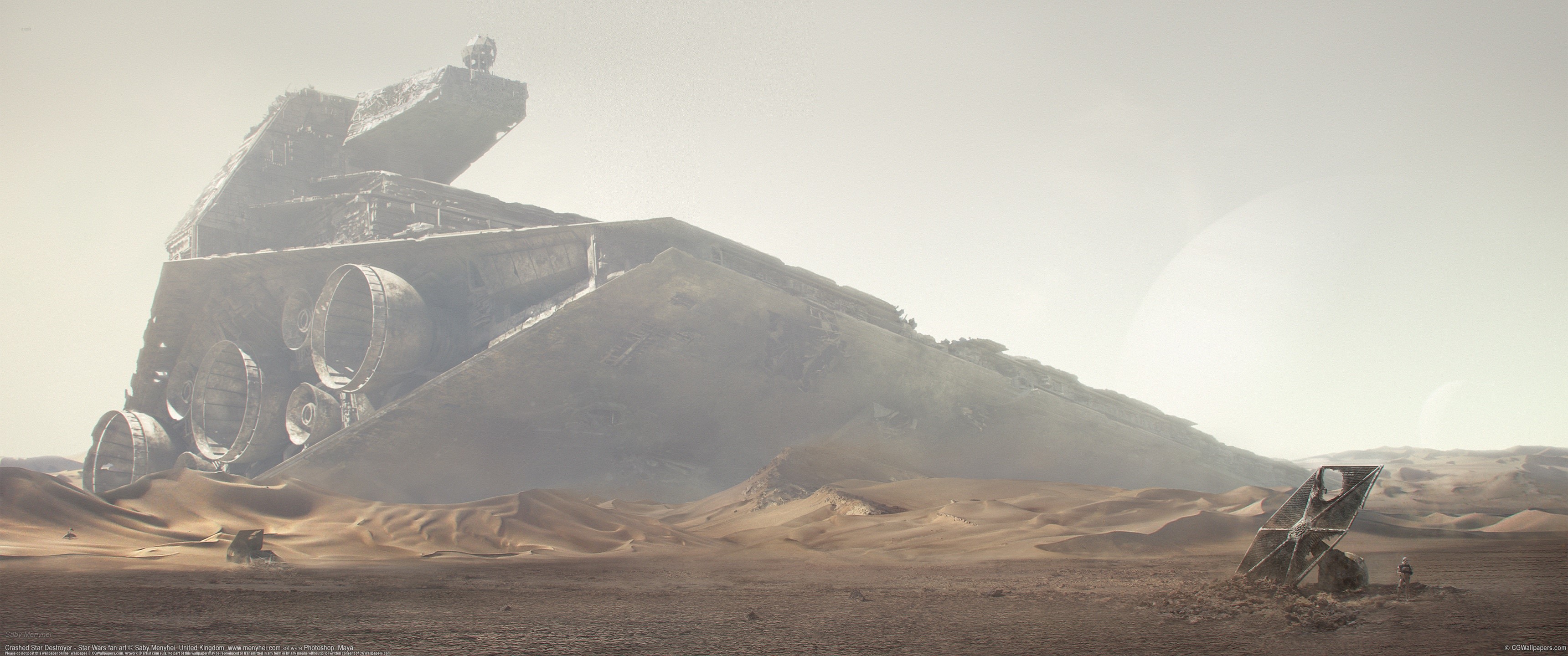Star Wars, Star Destroyer, landscape, artwork, desert, shipwreck, HD Wallpaper