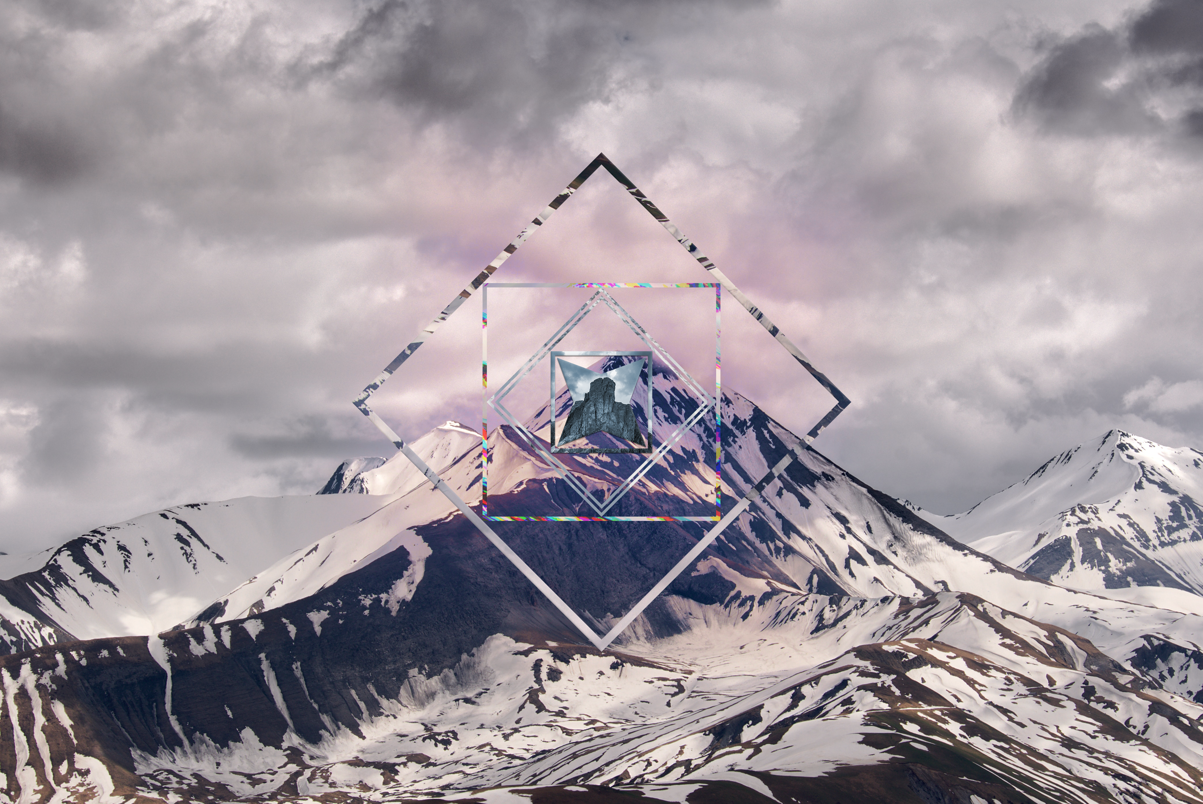 polyscape, mountains, snow, geometry, HD Wallpaper