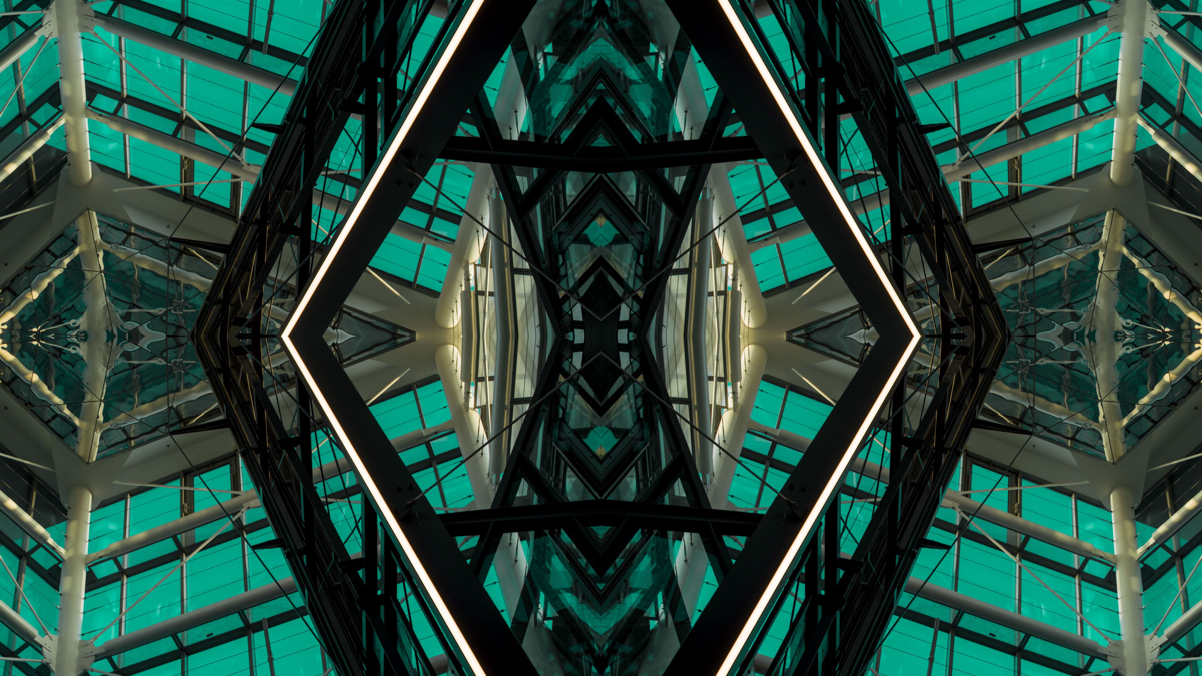 architecture, construction, symmetry, geometry, mirror, 4k, HD Wallpaper