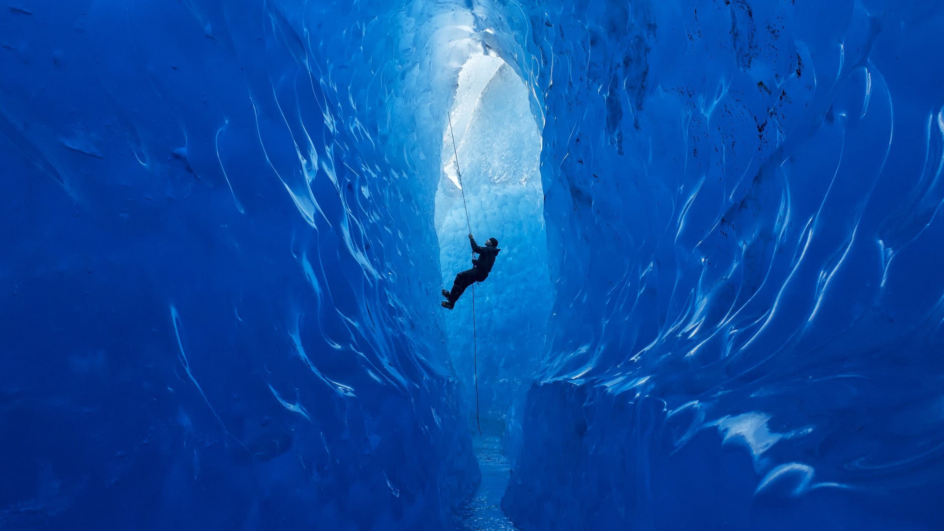 cave, ice, nature, blue, cyan, tunnel, glaciers, HD Wallpaper