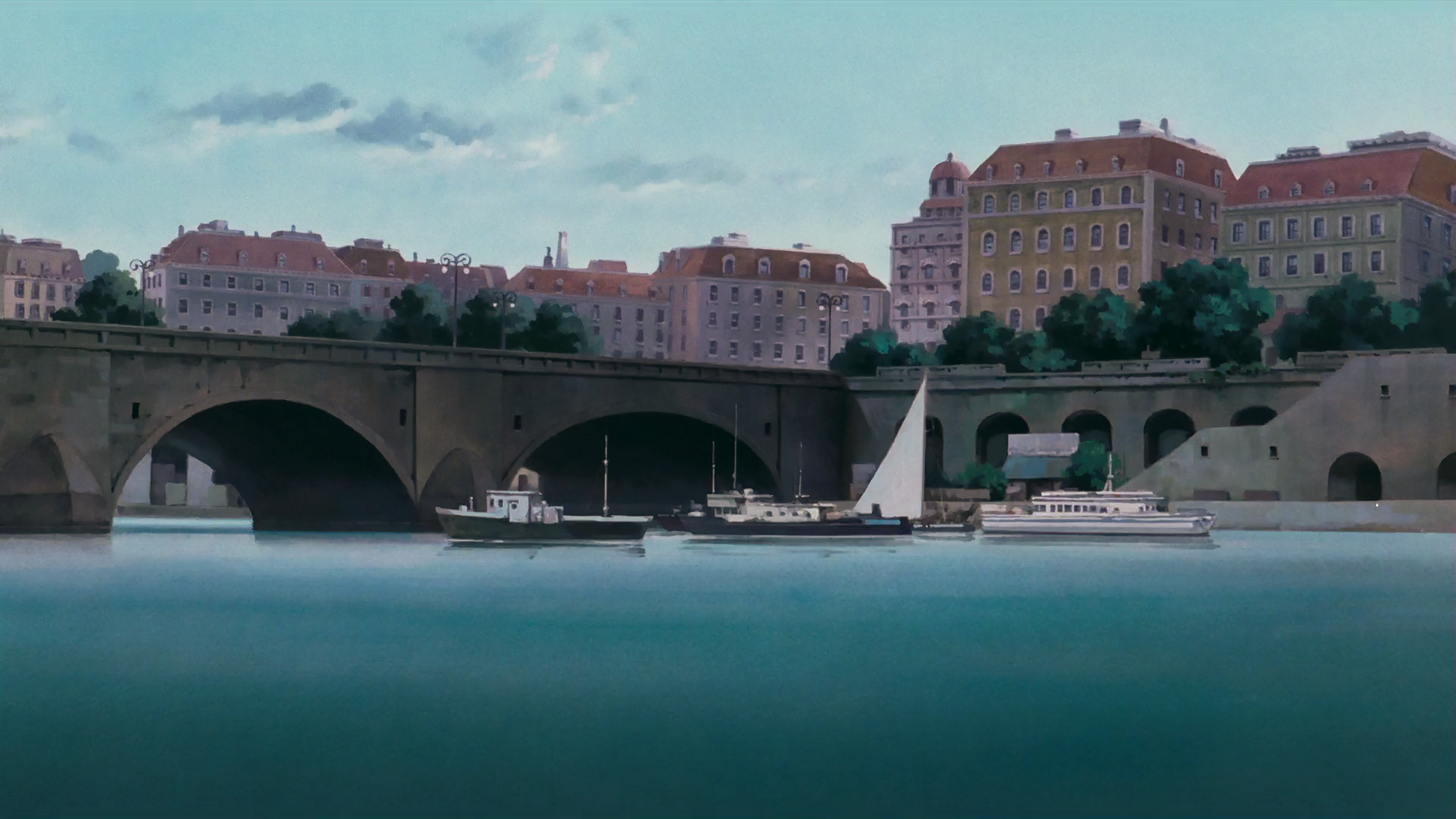 Studio Ghibli, anime, cityscape, river, HD Wallpaper