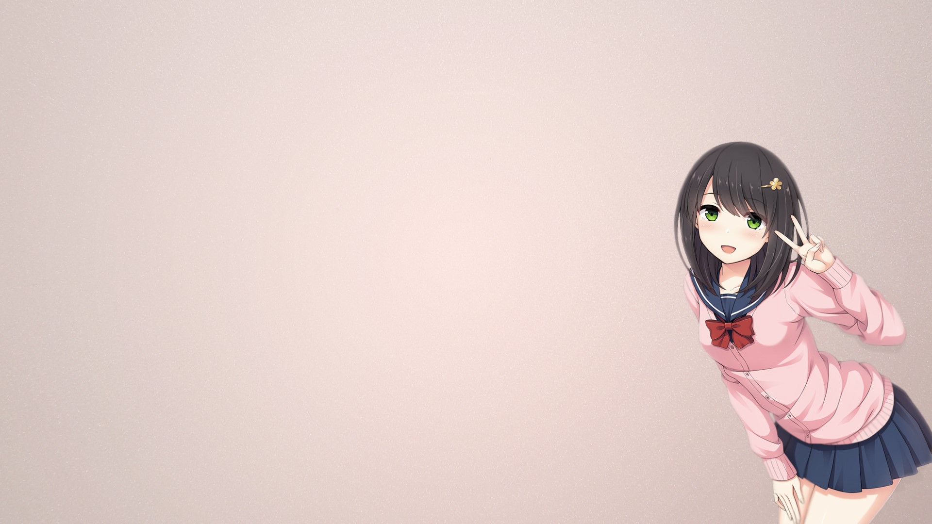 anime girls, anime, simple background, dark hair, green eyes, HD Wallpaper