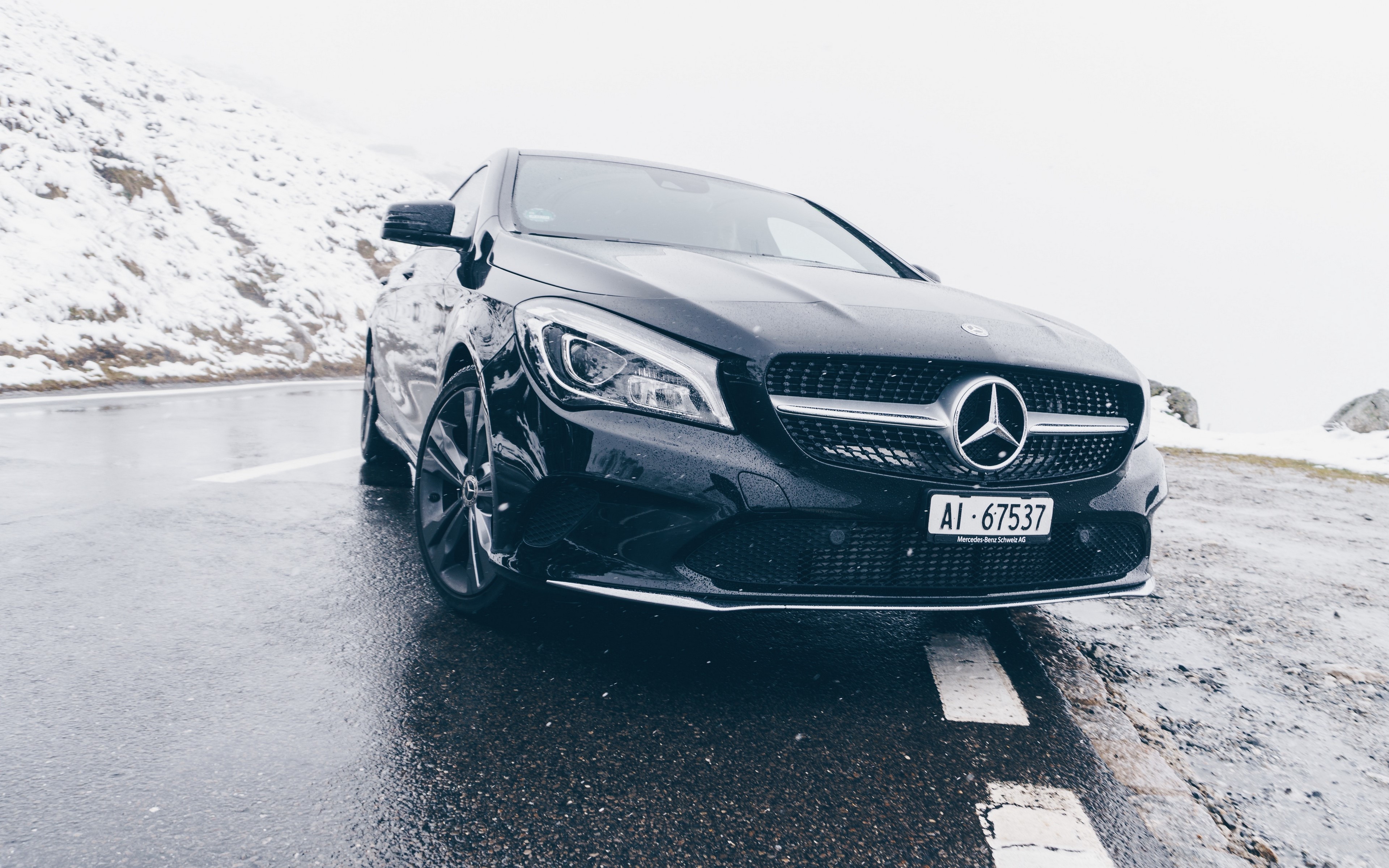 car, tuning, Mercedes Benz, road, numbers, snow, vehicle, HD Wallpaper