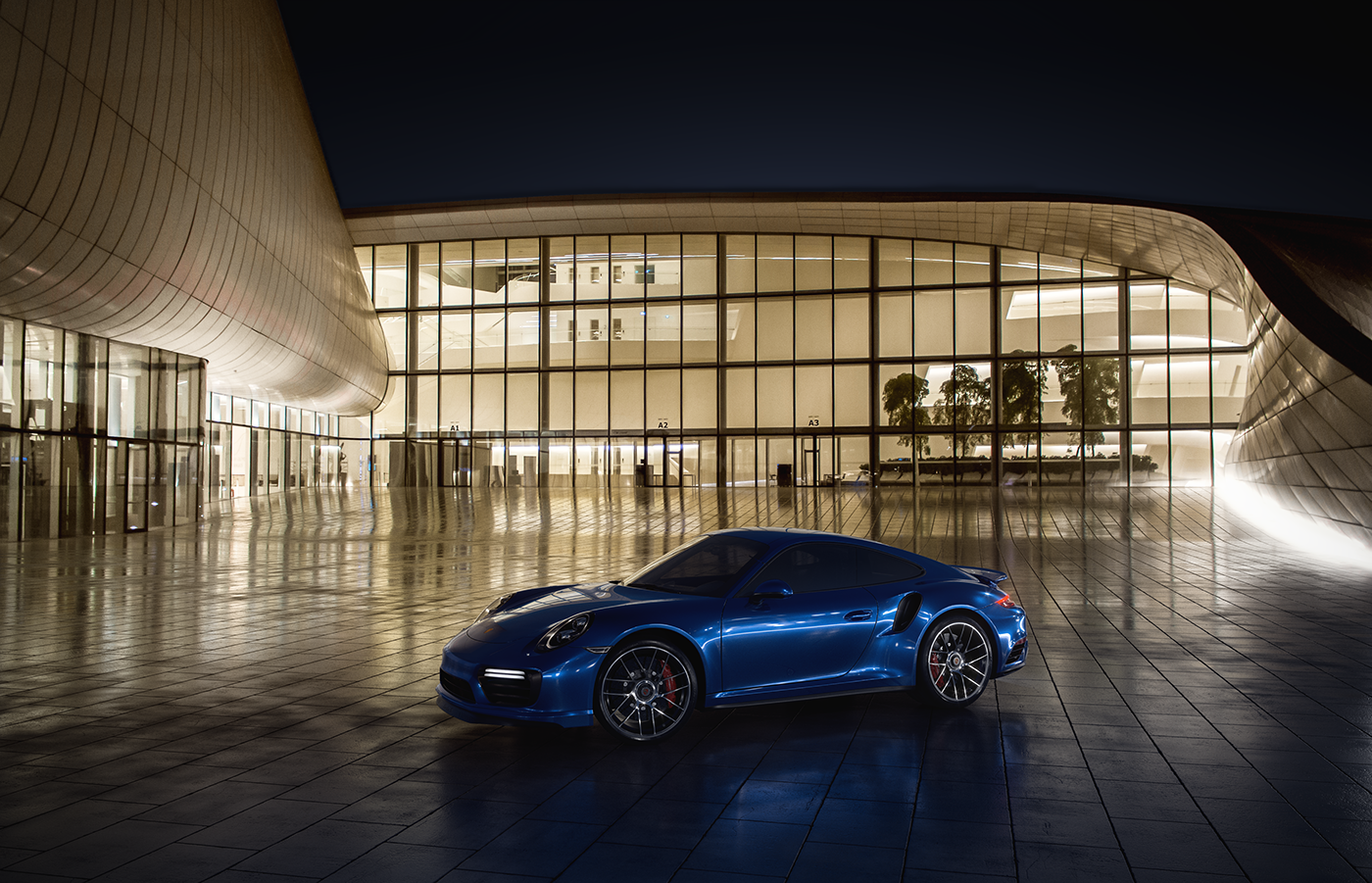 car, Porsche 911 Turbo, night, vehicle, blue, HD Wallpaper