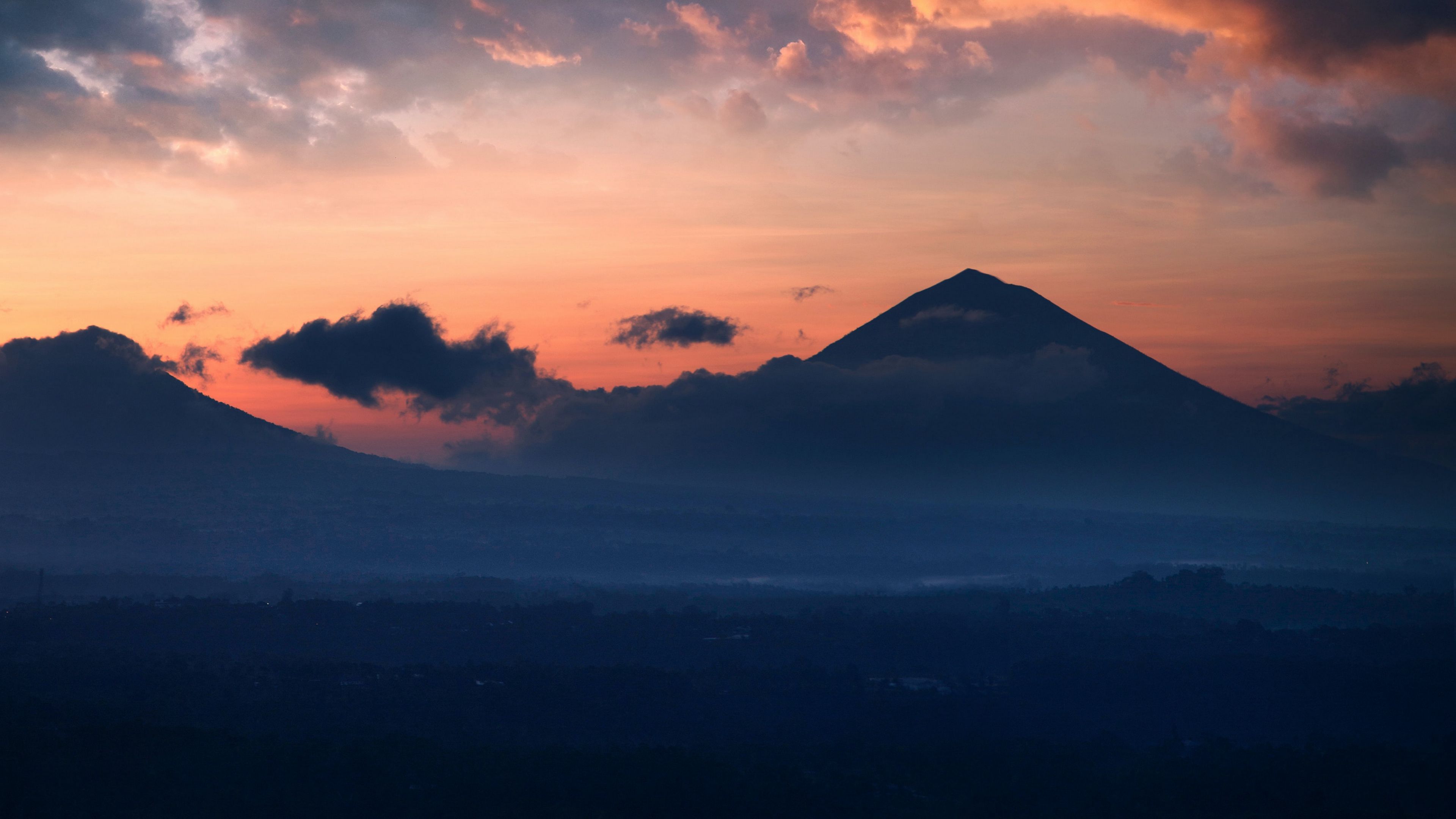 mountain, clouds, fog, dusk, 4k, HD Wallpaper
