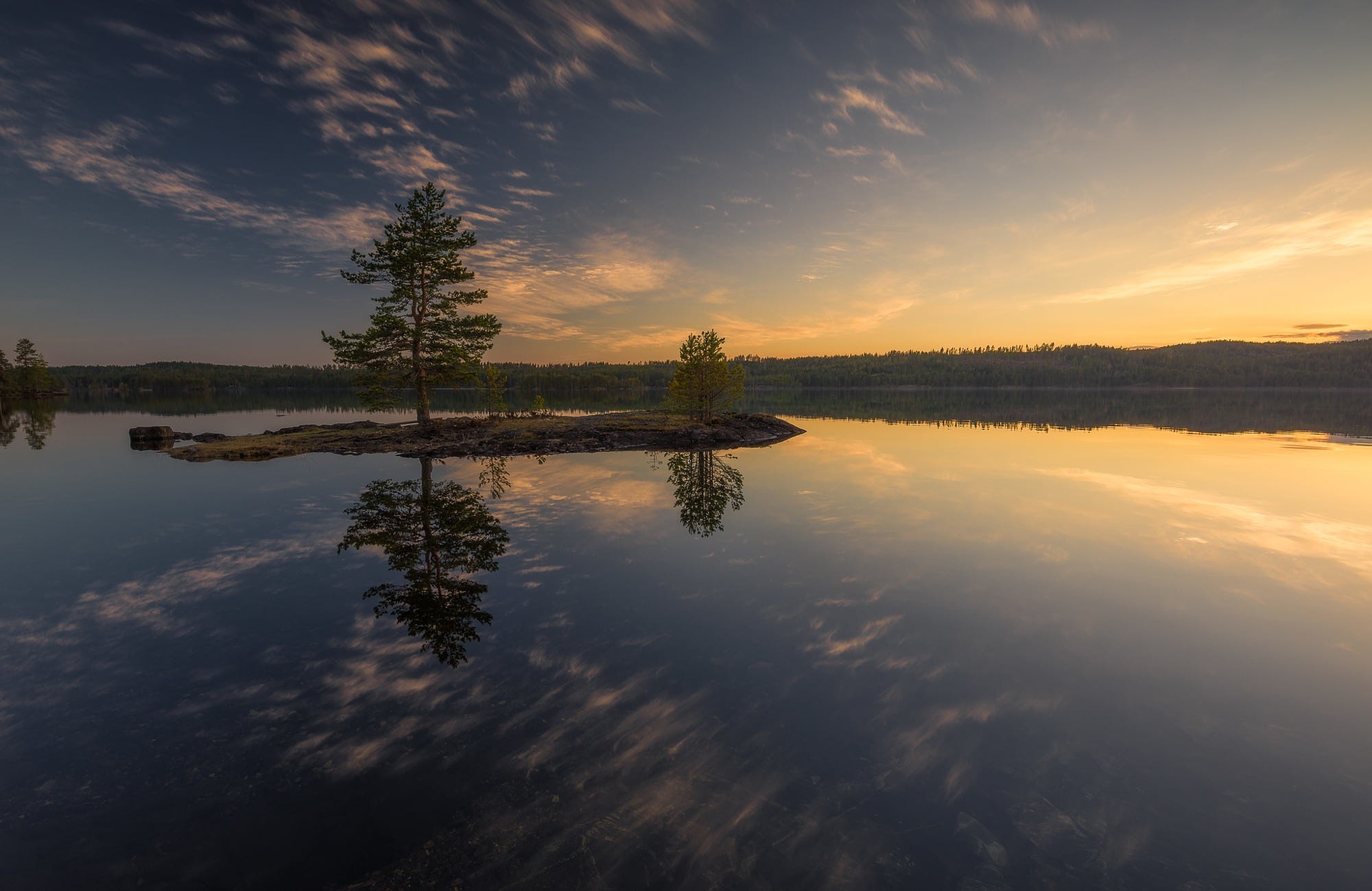 water, dark, trees, sunlight, reflection, nature, sky, HD Wallpaper