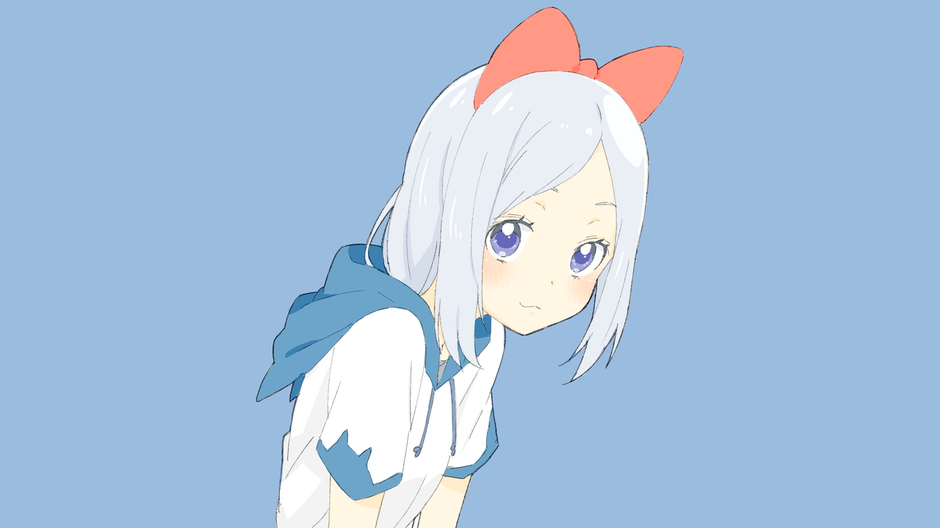 anime, anime girls, manga, blue, blue background, simple background, silver hair, blue eyes, HD Wallpaper