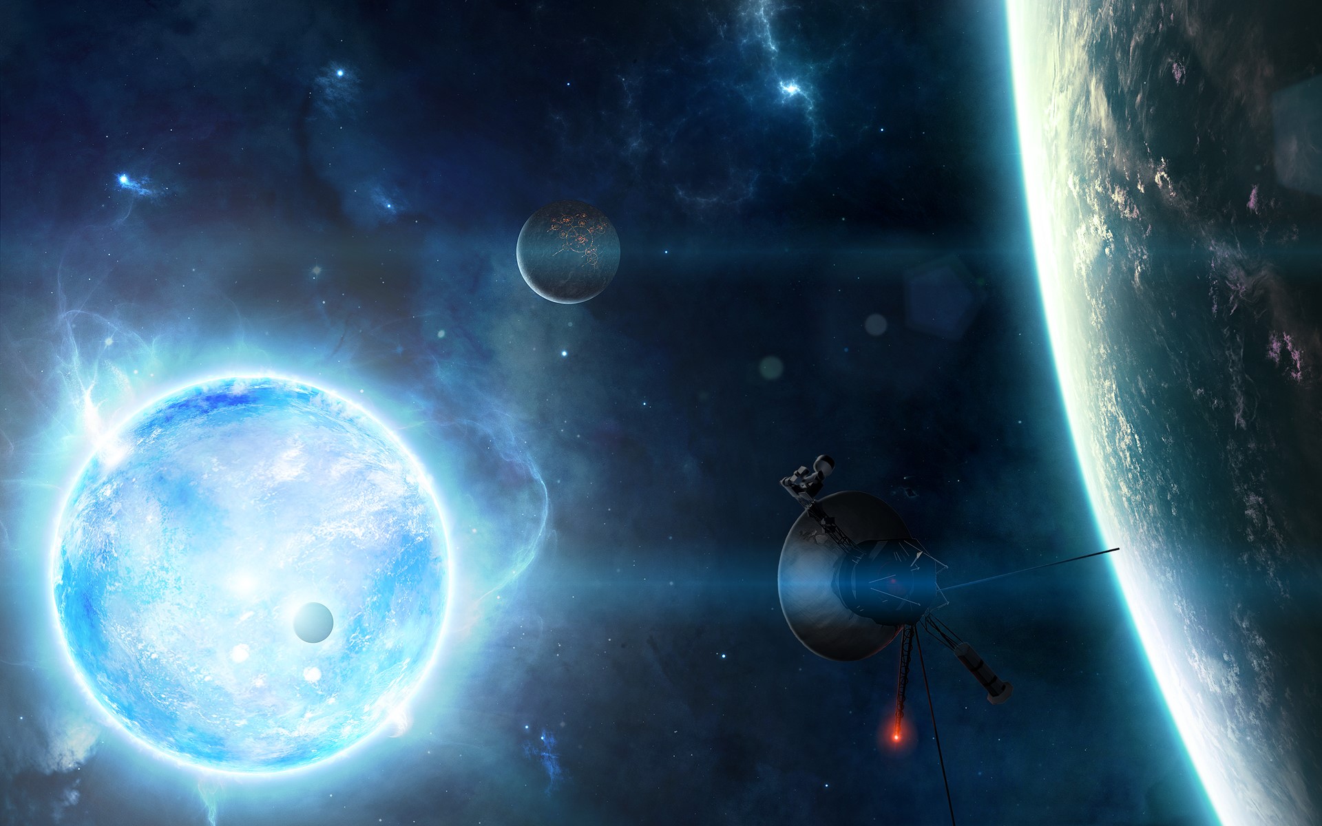 space, planet, stars, galaxy, cyan, HD Wallpaper